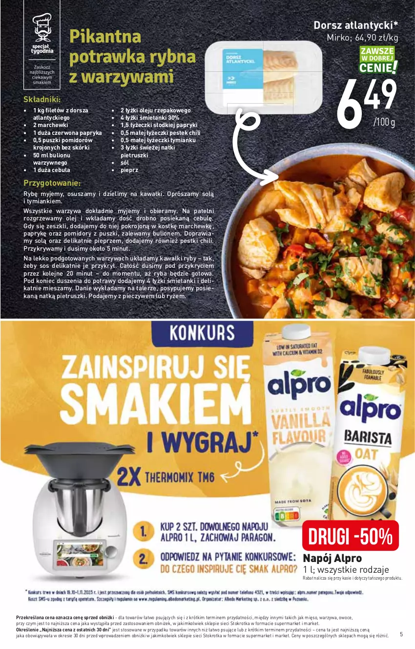 Gazetka promocyjna Stokrotka - Supermarket - ważna 19.10 do 25.10.2023 - strona 6 - produkty: Alpro, Bulion, Cebula, Dorsz, Kawa, Lion, Mięso, Napój, Olej, Owoce, Papryka, Piec, Pieprz, Pomidory, Ryba, Ryż, Sól, Sos, Stek, Talerz, Warzywa