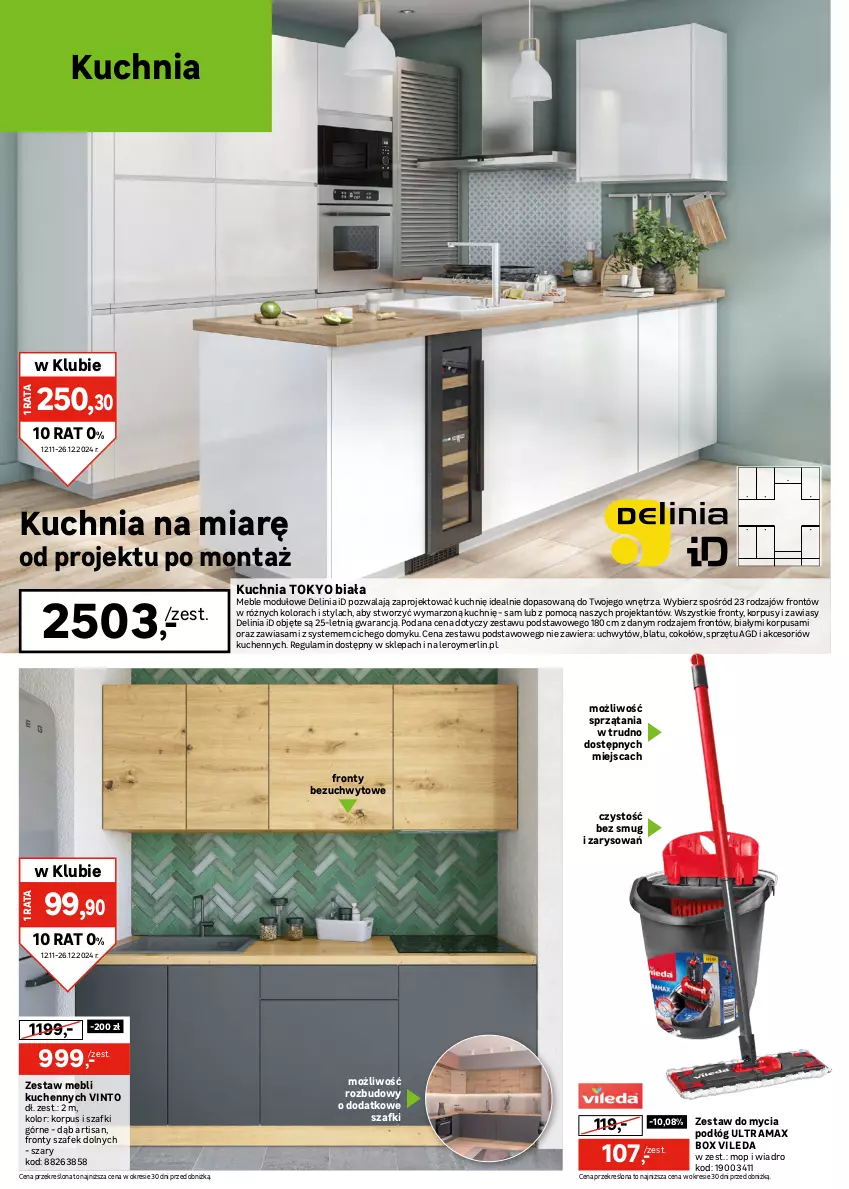 Gazetka promocyjna Leroy Merlin - Gazetka Leroy Merlin - ważna 14.11 do 26.12.2024 - strona 24 - produkty: Bateria, Bateria kuchenna, Drzwi, Korpusy, Kuchnia, Meble, Mop, Mus, Ociekacz, Rama, Rum, Syfon, Vileda, Wiadro, Zestaw mebli kuchennych, Zlew, Zlewozmywak