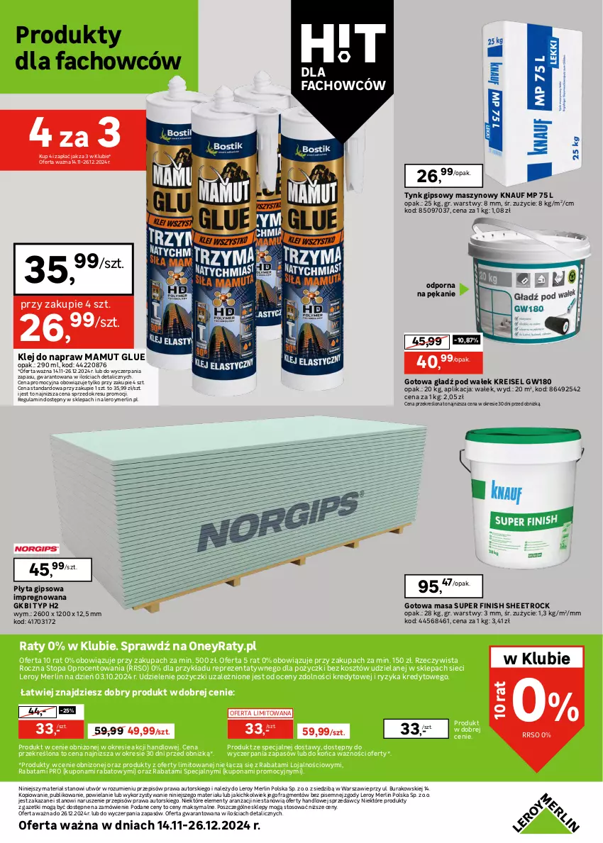 Gazetka promocyjna Leroy Merlin - Gazetka Leroy Merlin - ważna 14.11 do 26.12.2024 - strona 30 - produkty: Fa, Finish, Klej, Kosz, Płyta, Płyta gipsowa, Por, Sprzedawcy, Top, Wałek