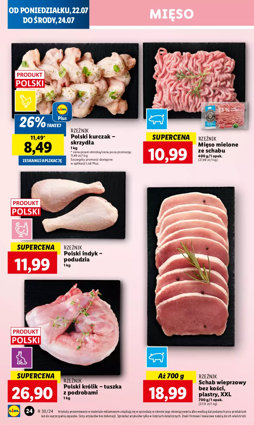 Gazetka promocyjna Lidl - GAZETKA - ważna 22.07 do 24.07.2024 - strona 26 - produkty: Królik, Kurczak, Mięso, Mięso mielone, Schab wieprzowy, Tusz