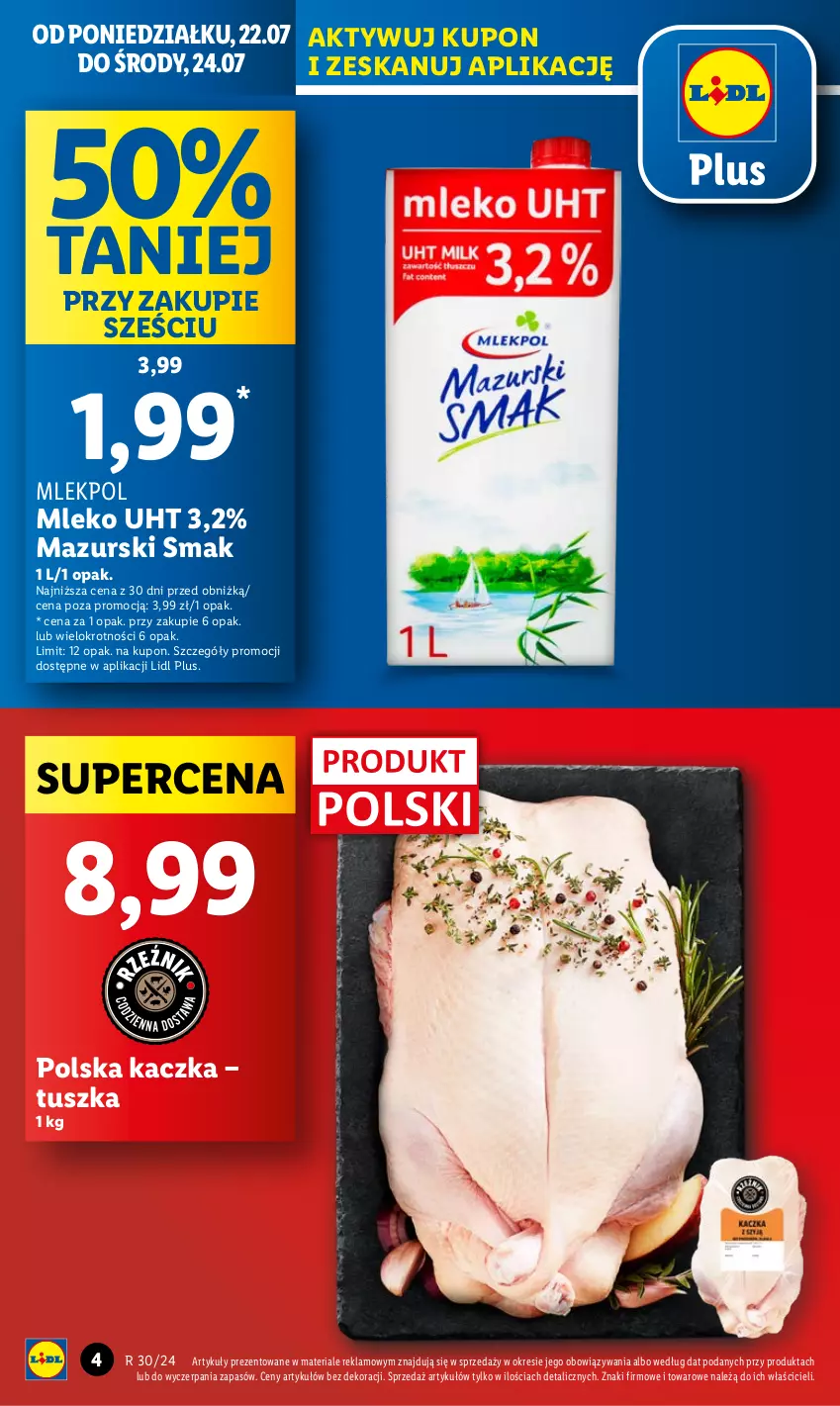 Gazetka promocyjna Lidl - GAZETKA - ważna 22.07 do 24.07.2024 - strona 4 - produkty: Kaczka, Mleko, Tusz