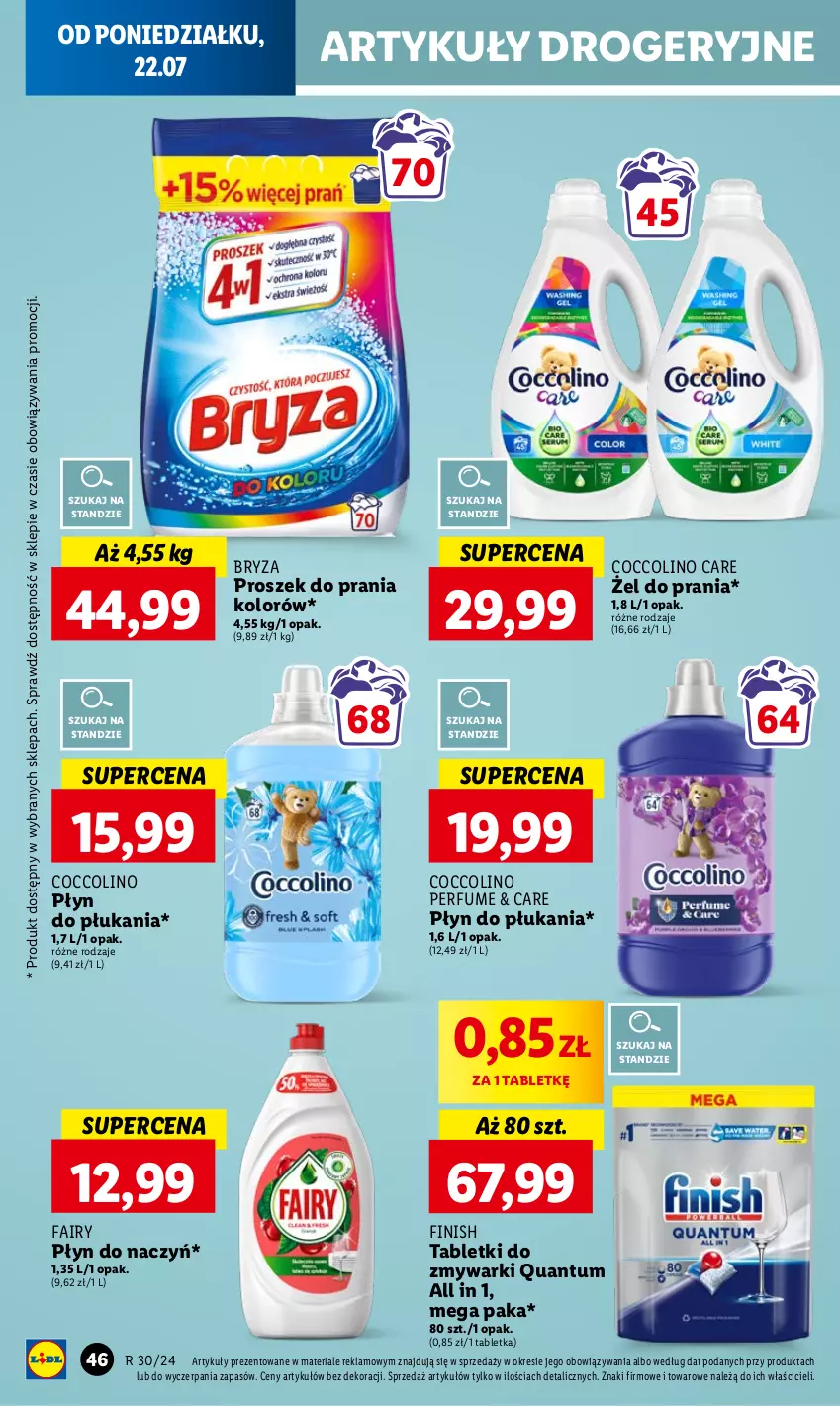 Gazetka promocyjna Lidl - GAZETKA - ważna 22.07 do 24.07.2024 - strona 52 - produkty: Bryza, Coccolino, Fa, Fairy, Finish, Perfum, Płyn do płukania, Proszek do prania, Tablet, Tabletki do zmywarki, Zmywarki