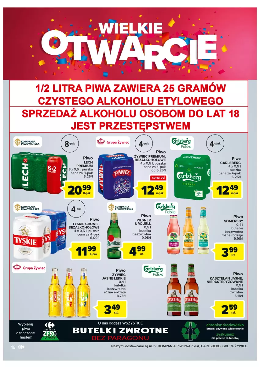 Gazetka promocyjna Carrefour - Gazetka Wielkie Otwarcie Carrefour Częstochowa - ważna 24.08 do 29.08.2022 - strona 18 - produkty: Carlsberg, Kasztelan, Piwo, Piwo jasne, Somersby, Tyskie