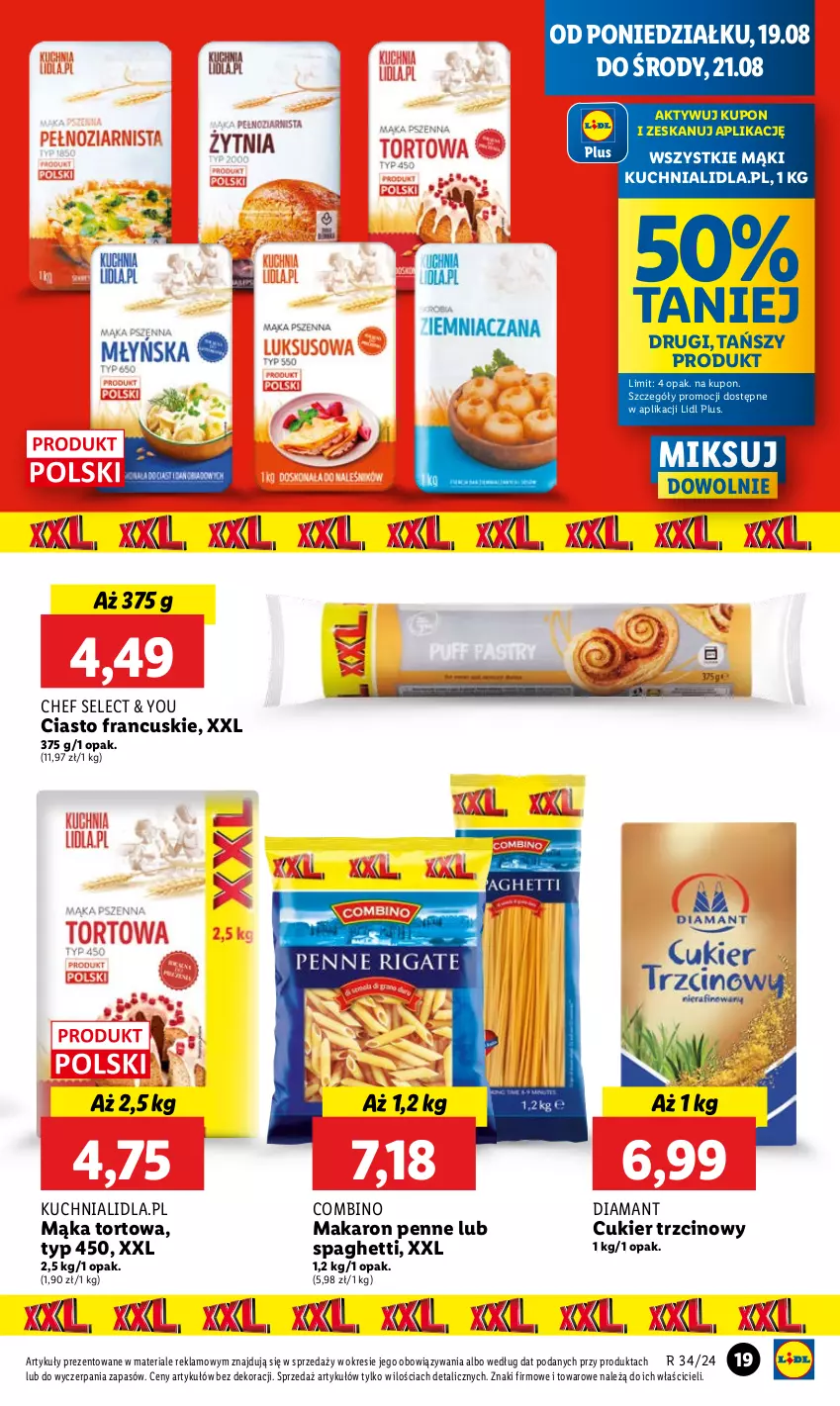 Gazetka promocyjna Lidl - GAZETKA - ważna 19.08 do 21.08.2024 - strona 23 - produkty: Ciasto francuskie, Cukier, Cukier trzcinowy, Diamant, Kuchnia, Mąka, Mąka tortowa, Makaron, Penne, Spaghetti