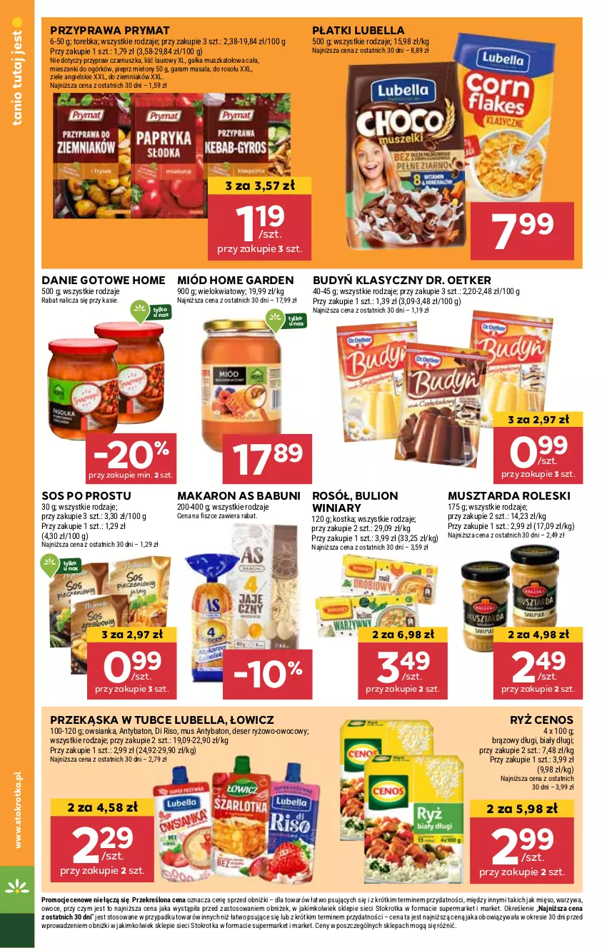 Gazetka promocyjna Stokrotka - Market Opole/Radom - ważna 03.01 do 08.01.2025 - strona 10 - produkty: Babuni, Baton, Bell, Bella, Budyń, Bulion, Cenos, Danie gotowe, Deser, Dr. Oetker, Gałka, Laur, Lion, Lubella, Makaron, Mięso, Miód, Mus, Musztarda, Owoce, Owsianka, Pieprz, Prymat, Rosół, Ryż, Ser, Sos, Torebka, Warzywa, Winiary, Ziele angielskie