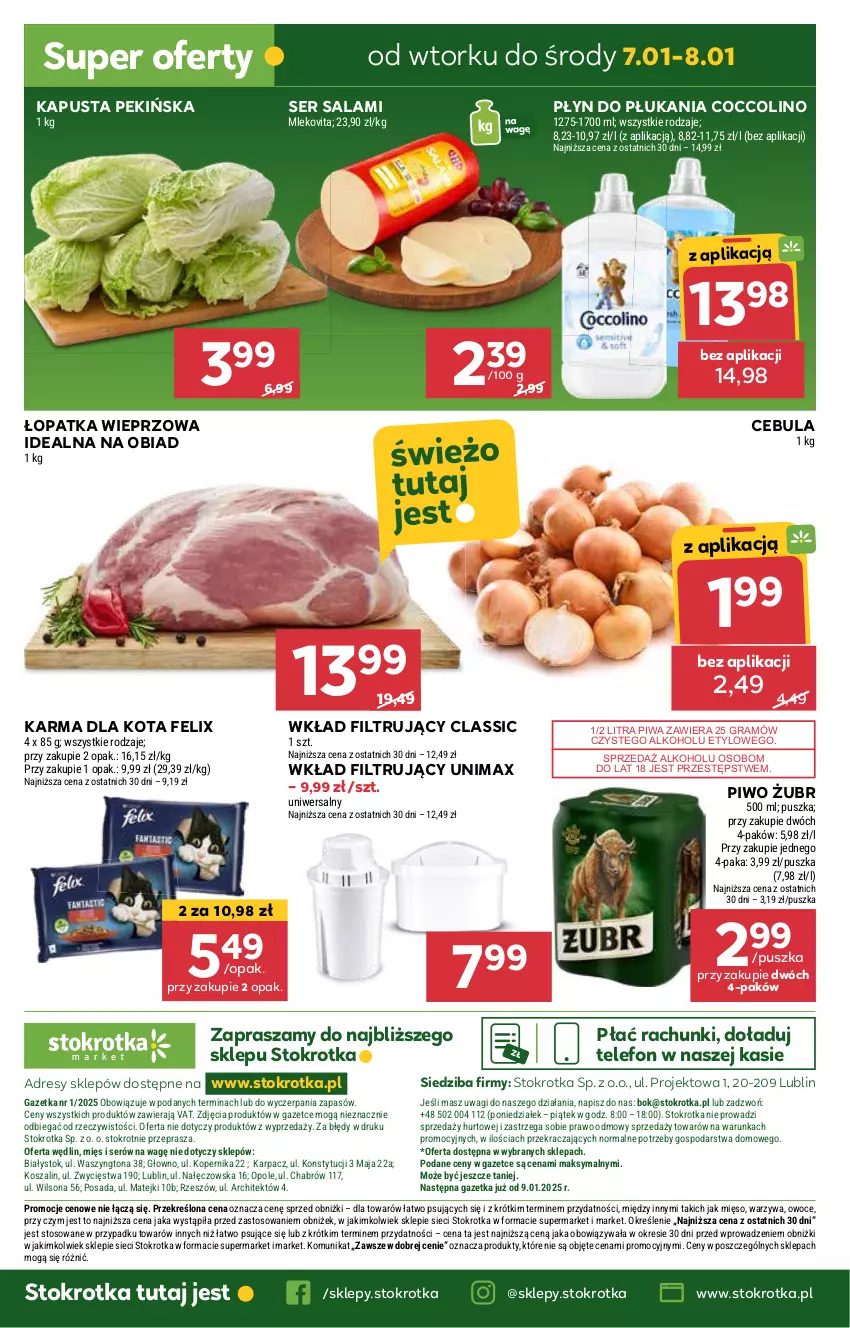 Gazetka promocyjna Stokrotka - Market Opole/Radom - ważna 03.01 do 08.01.2025 - strona 17 - produkty: Cebula, Coccolino, Dres, Felix, Gra, JBL, Mięso, O nas, Owoce, Piwa, Piwo, Płyn do płukania, Salami, Ser, Ser salami, Szal, Telefon, Wagi, Warzywa, Wkład filtrujący