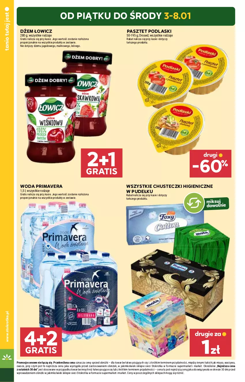 Gazetka promocyjna Stokrotka - Market Opole/Radom - ważna 03.01 do 08.01.2025 - strona 4 - produkty: Chusteczki, Dżem, Gra, Mięso, Owoce, Pasztet, Podlaski, Por, Prima, Primavera, Warzywa, Woda