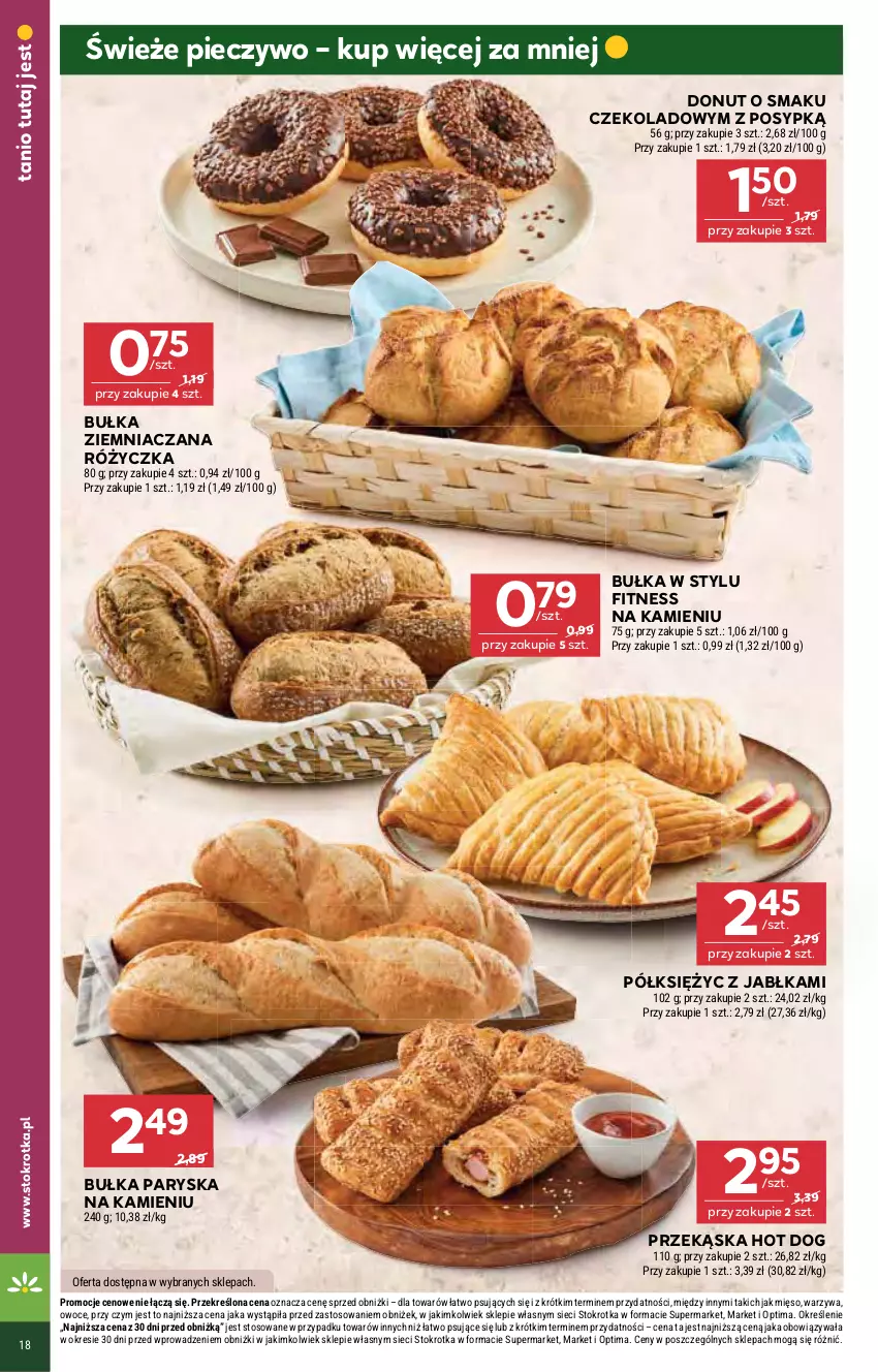 Gazetka promocyjna Stokrotka - Supermarket - ważna 22.10 do 28.10.2026 - strona 22 - produkty: Bułka, Donut, Hot dog, Jabłka, Mięso, Optima, Owoce, Piec, Pieczywo, Warzywa