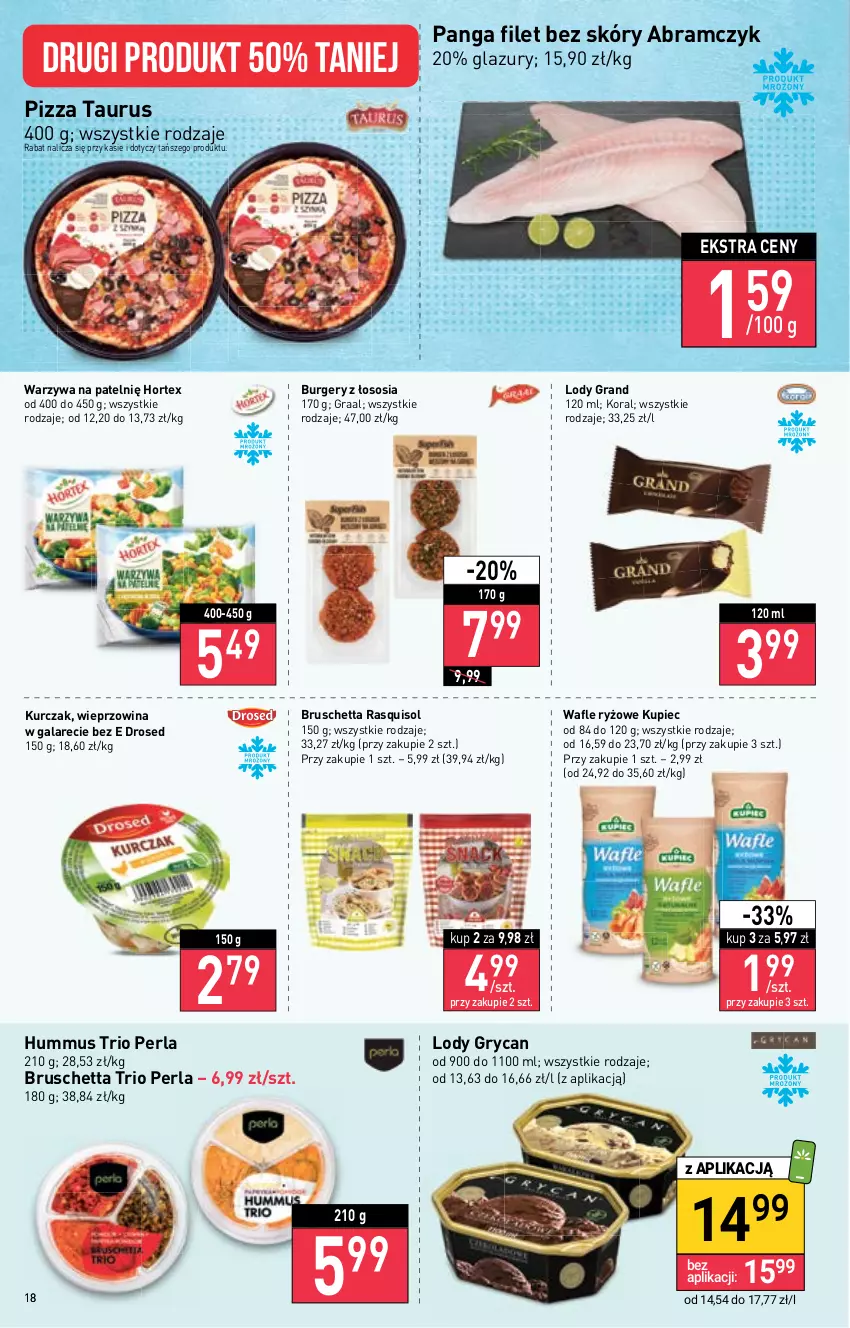 Gazetka promocyjna Stokrotka - Supermarket - ważna 27.10 do 02.11.2022 - strona 18 - produkty: Burger, Gala, Gra, Graal, Gry, Hortex, Hummus, Kupiec, Kurczak, Lazur, Lody, Mus, Panga, Piec, Piwa, Pizza, Ryż, Sos, Wafle, Warzywa, Wieprzowina