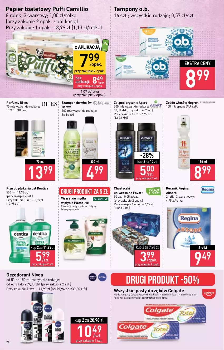 Gazetka promocyjna Stokrotka - Supermarket - ważna 27.10 do 02.11.2022 - strona 24 - produkty: Chusteczki, Colgate, Dezodorant, Fa, Gin, Hegron, LG, Nivea, O.B., Palmolive, Papier, Papier toaletowy, Perfum, Płyn do płukania, Puf, Ręcznik, Rolki, Szampon, Tampony