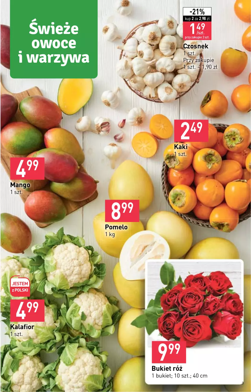 Gazetka promocyjna Stokrotka - Supermarket - ważna 27.10 do 02.11.2022 - strona 3 - produkty: Bukiet, Czosnek, Kaki, Kalafior, Mango, Owoce, Pomelo, Warzywa
