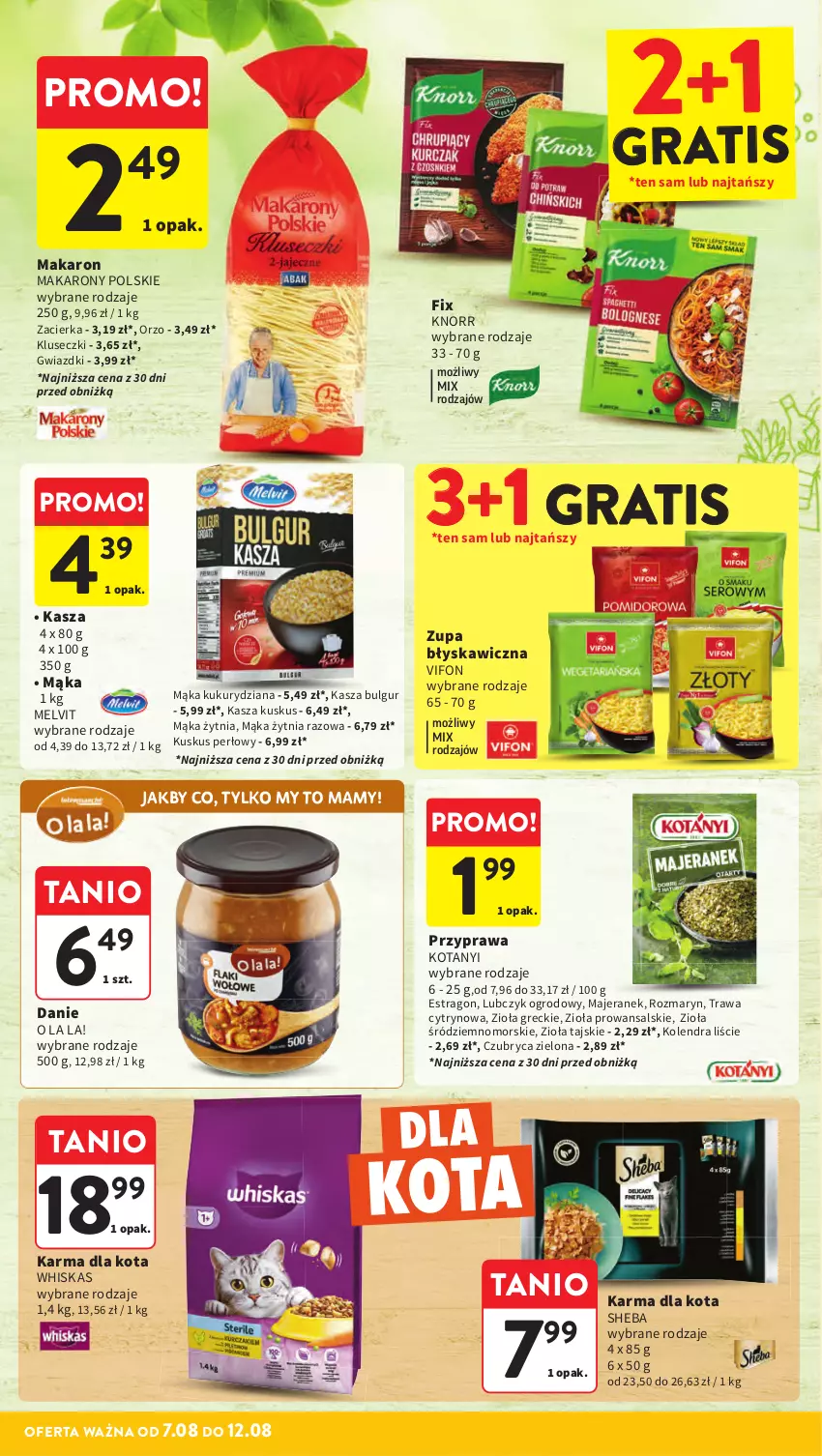 Gazetka promocyjna Intermarche - Gazetka promocyjna ważna - ważna 07.08 do 12.08.2025 - strona 26 - produkty: Bulgur, Gra, Kasza, Knorr, Kolendra, Kuskus, LG, Mąka, Makaron, Melvit, Sheba, Whiskas, Zacierka, Zupa