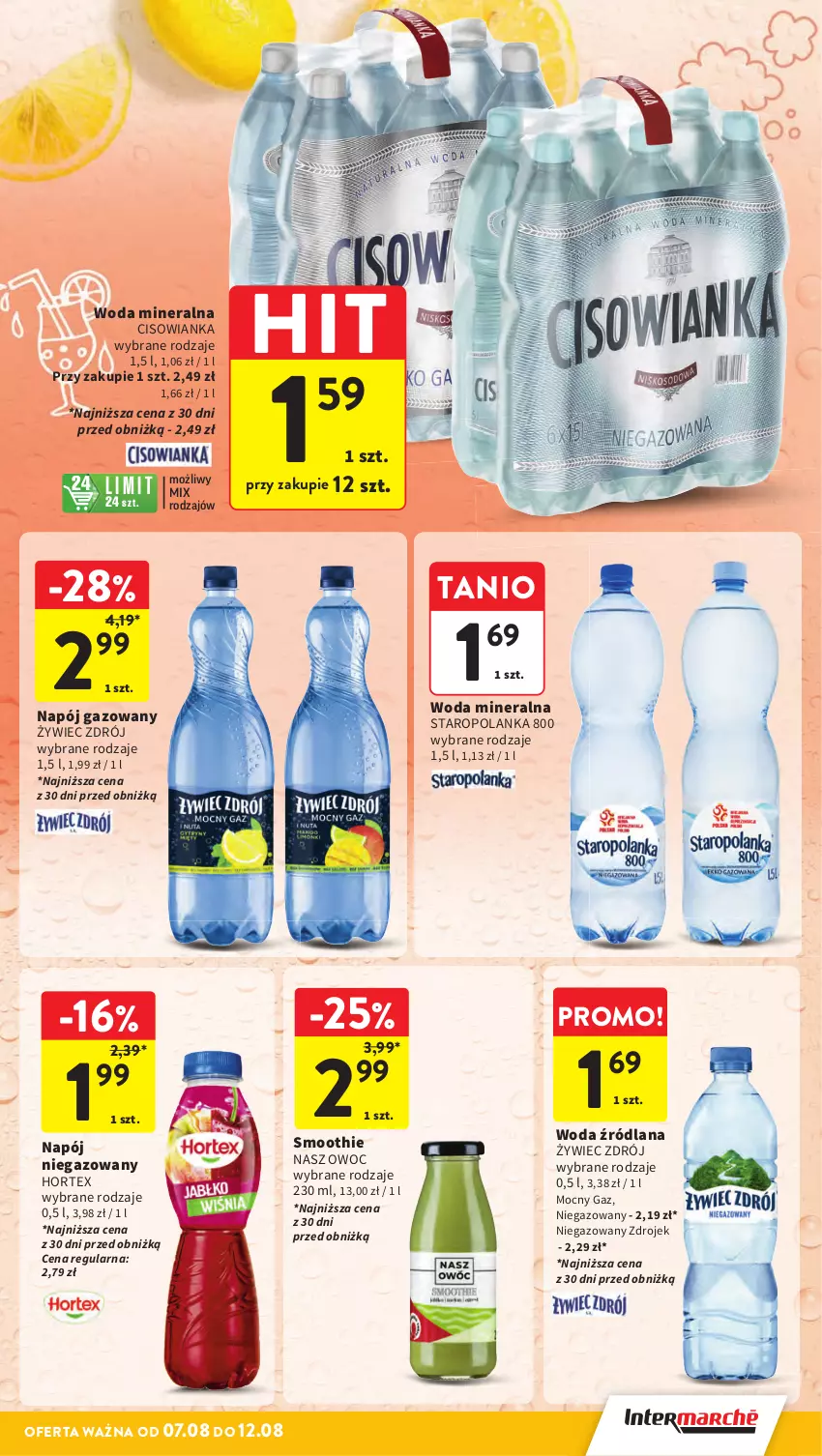 Gazetka promocyjna Intermarche - Gazetka promocyjna ważna - ważna 07.08 do 12.08.2025 - strona 31 - produkty: Cisowianka, Hortex, LANA, Napój, Napój gazowany, Napój niegazowany, Smoothie, Staropolanka, Woda, Woda mineralna