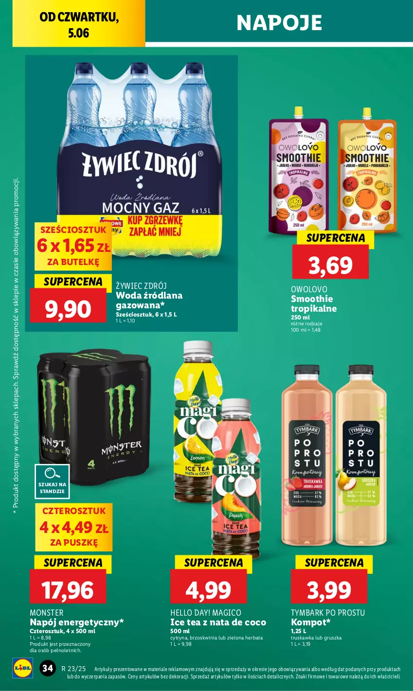Gazetka promocyjna Lidl - GAZETKA - ważna 05.06 do 07.06.2025 - strona 44 - produkty: Herbata, Ice tea, LANA, Napój, Napój energetyczny, Napoje, Smoothie, Tymbark, Woda