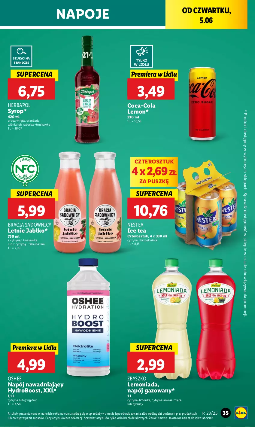 Gazetka promocyjna Lidl - GAZETKA - ważna 05.06 do 07.06.2025 - strona 45 - produkty: Arbuz, Aronia, Coca-Cola, Grejpfrut, Herbapol, Ice tea, Lemoniada, Limonka, Mięta, Napój, Napój gazowany, Napoje, Nestea, Oranżada, Oshee, Syrop
