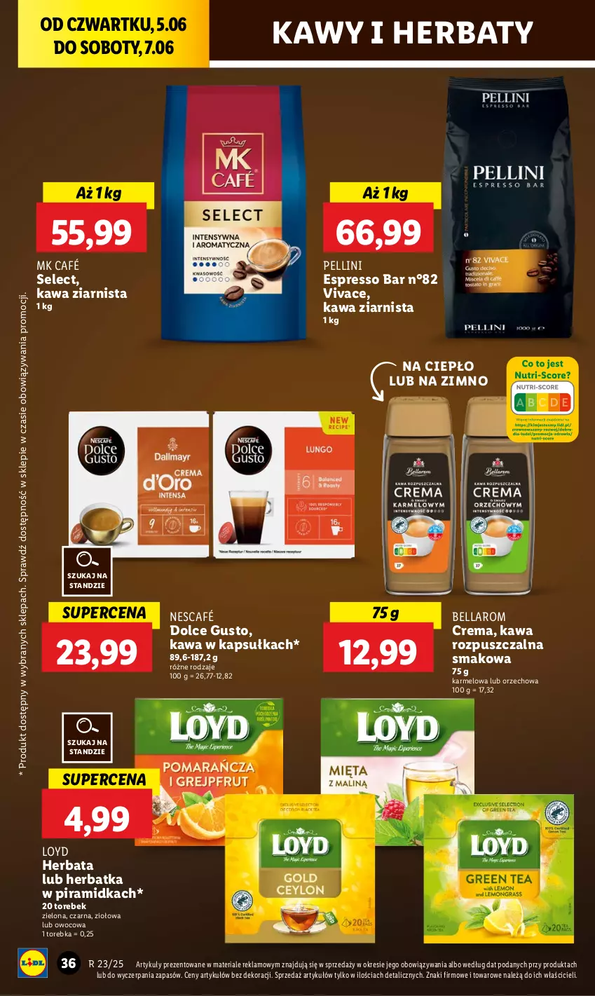 Gazetka promocyjna Lidl - GAZETKA - ważna 05.06 do 07.06.2025 - strona 46 - produkty: Bell, Bella, Dolce Gusto, Herbata, Kawa, Kawa rozpuszczalna, Kawa ziarnista, Loyd, Nescafé, Torebka