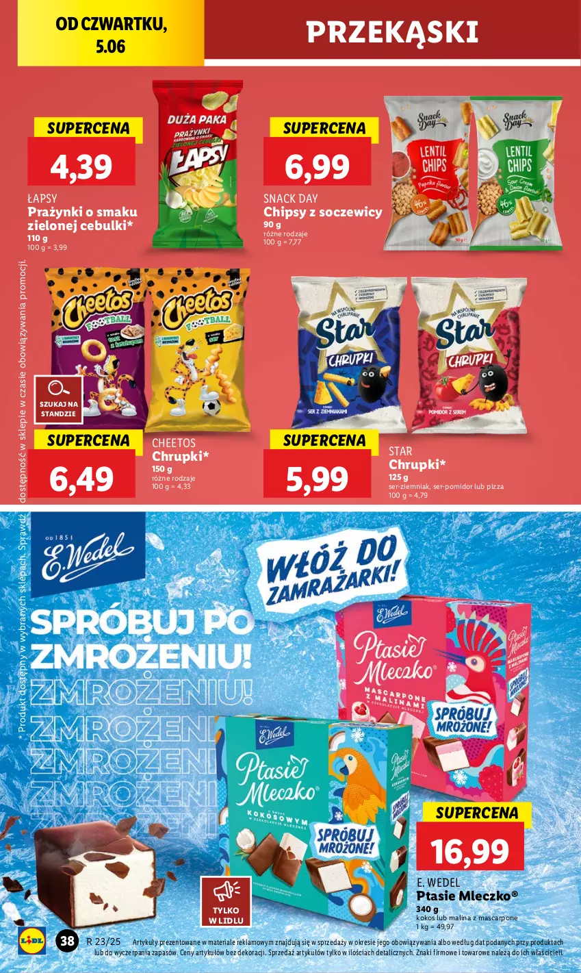 Gazetka promocyjna Lidl - GAZETKA - ważna 05.06 do 07.06.2025 - strona 48 - produkty: Cheetos, Chipsy, Chrupki, E. Wedel, Kokos, Mascarpone, Mleczko, Pizza, Ptasie mleczko, Ser