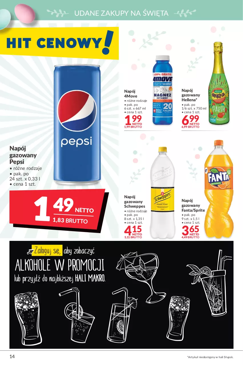 Gazetka promocyjna Makro - [Oferta promocyjna] Artykuły spożywcze i przemysłowe - ważna 05.04 do 18.04.2022 - strona 14 - produkty: Fa, Fanta, Hellena, Napój, Napój gazowany, Pepsi, Schweppes, Sprite