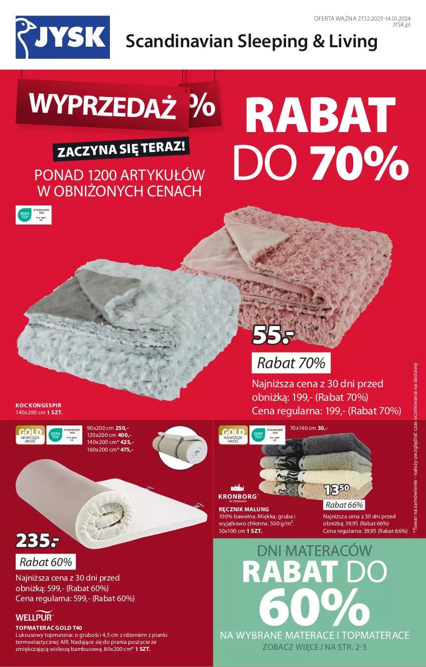 Gazetka promocyjna Jysk - Oferta tygodnia - ważna 27.12.2023 do 14.01.2024 - strona 2 - produkty: Koc, Materac, Ręcznik, Tera, Top, Wełna