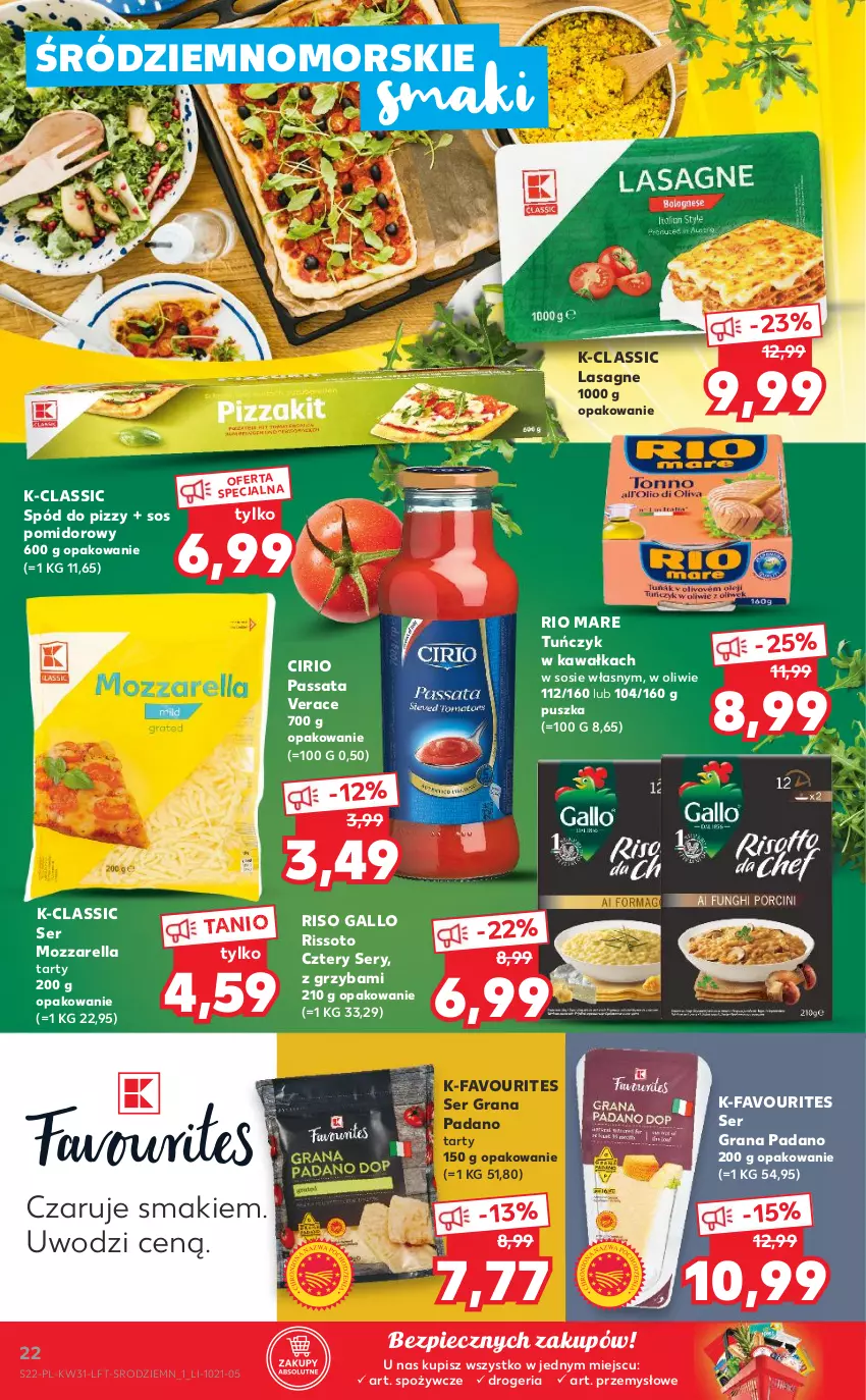 Gazetka promocyjna Kaufland - OFERTA TYGODNIA - ważna 05.08 do 11.08.2021 - strona 22 - produkty: Fa, Gra, Kawa, Lasagne, Mozzarella, Piec, Rio Mare, Ser, Sos, Sos pomidorowy, Spód do pizzy, Tuńczyk