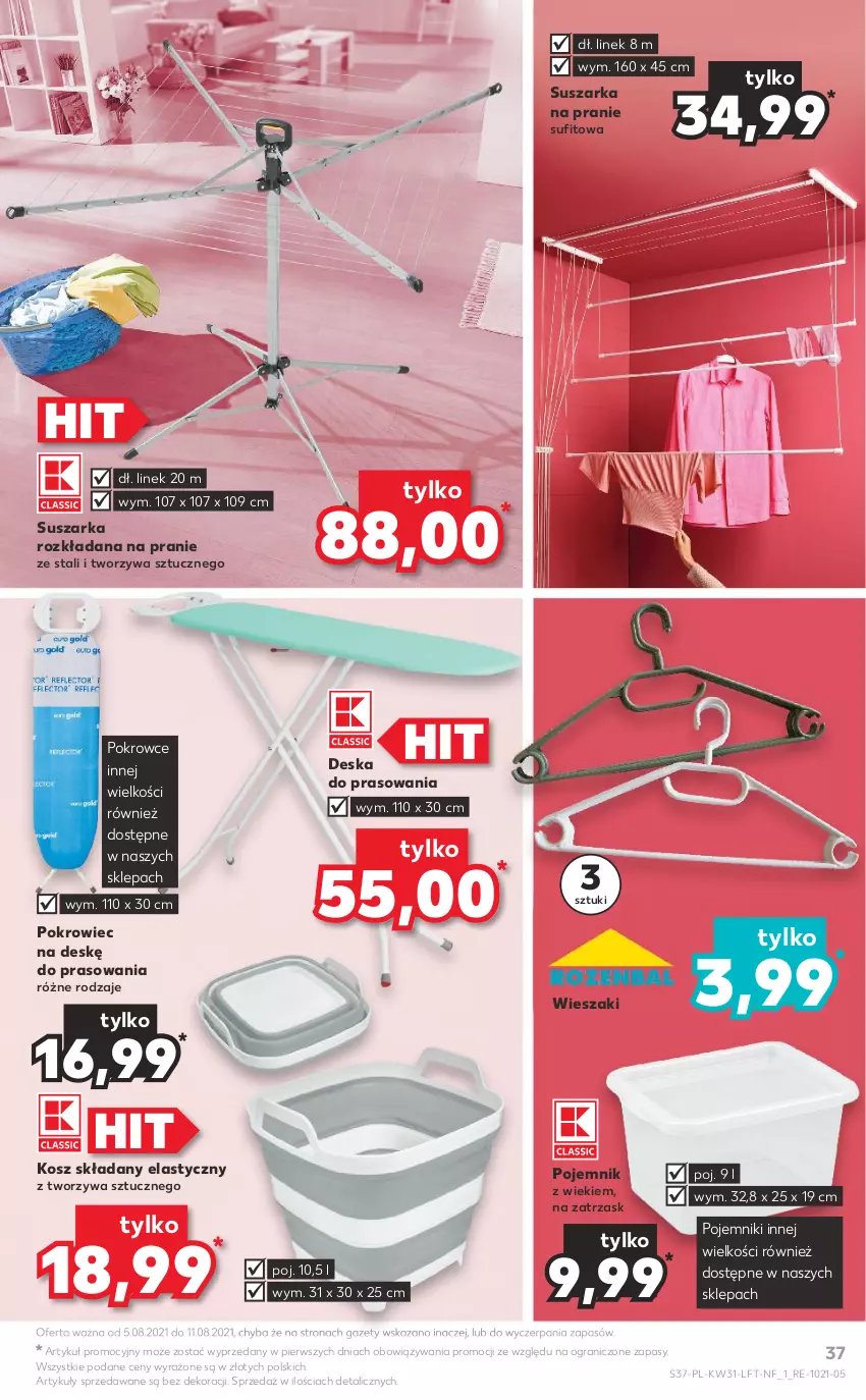 Gazetka promocyjna Kaufland - OFERTA TYGODNIA - ważna 05.08 do 11.08.2021 - strona 37 - produkty: Deska do prasowania, Gra, Kosz, Pojemnik, Pokrowiec, Pokrowiec na deskę, Suszarka, Suszarka na pranie, Wieszak