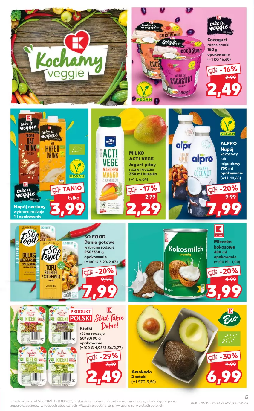 Gazetka promocyjna Kaufland - OFERTA TYGODNIA - ważna 05.08 do 11.08.2021 - strona 5 - produkty: Alpro, Danie gotowe, Jogurt, Jogurt pitny, Kiełki, Kokos, Mleczko, Napój, So Food