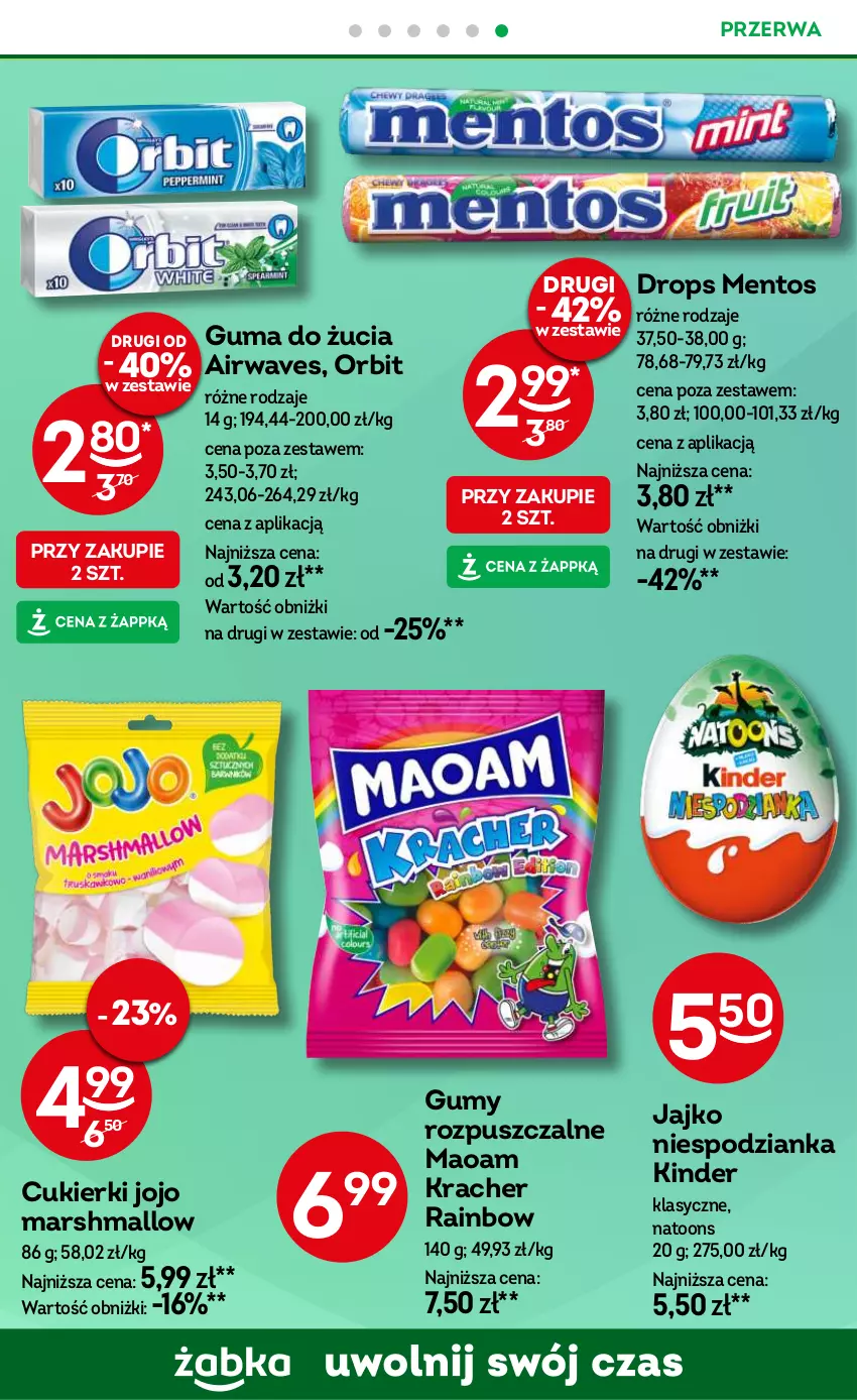 Gazetka promocyjna Żabka - ważna 27.06 do 30.09.2024 - strona 65 - produkty: Cukier, Cukierki, Guma do żucia, Kinder, Mars, Mentos, Orbit