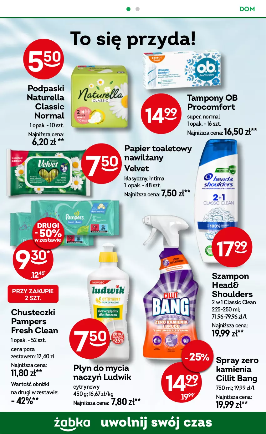 Gazetka promocyjna Żabka - ważna 27.06 do 30.09.2024 - strona 70 - produkty: Chusteczki, Cillit Bang, Do mycia naczyń, Ludwik, Naturell, Naturella, Pampers, Papier, Papier toaletowy, Płyn do mycia, Płyn do mycia naczyń, Podpaski, Szampon, Tampony, Velvet