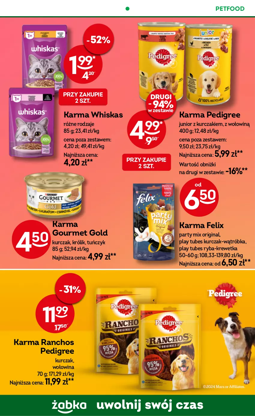 Gazetka promocyjna Żabka - ważna 27.06 do 30.09.2024 - strona 72 - produkty: Felix, Gin, Gourmet Gold, Królik, Kurczak, Pedigree, Ryba, Tuńczyk, Whiskas, Wołowina