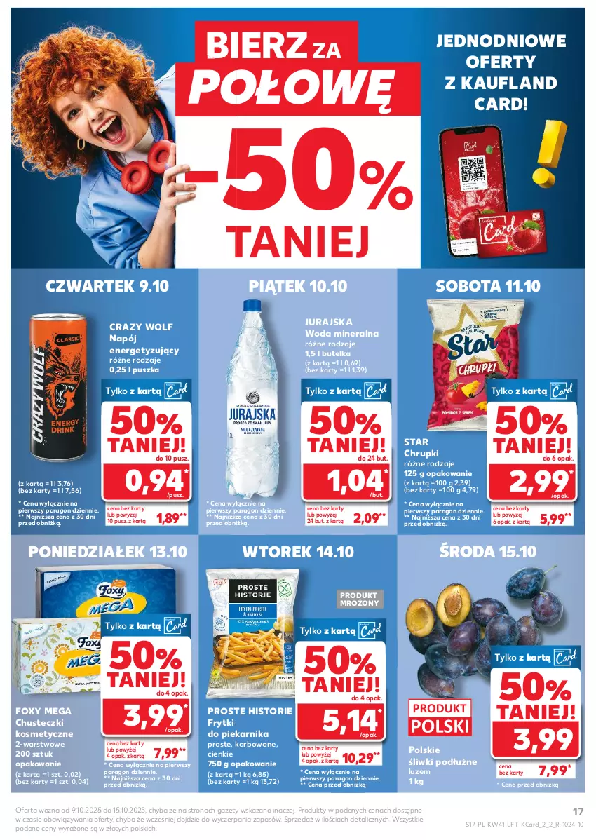 Gazetka promocyjna Kaufland - Gazetka tygodnia - ważna 09.10 do 15.10.2025 - strona 17 - produkty: Chrupki, Chusteczki, Chusteczki kosmetyczne, Foxy, Frytki, Napój, Piekarnik, Woda, Woda mineralna