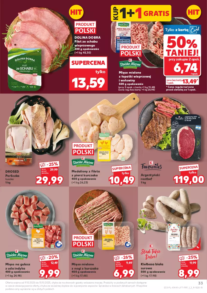 Gazetka promocyjna Kaufland - Gazetka tygodnia - ważna 09.10 do 15.10.2025 - strona 33 - produkty: Gra, Kiełbasa, Kiełbasa biała, Kurczak, Lion, Mięso, Mięso mielone, Mięso mielone z łopatki wieprzowej, Mięso na gulasz, Perliczka, Rostbef, Tusz