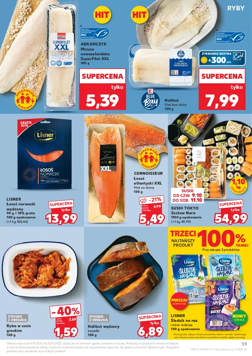 Gazetka promocyjna Kaufland - Gazetka tygodnia - ważna 09.10 do 15.10.2025 - strona 39 - produkty: Gra, Halibut, Kawa, Lisner, Miruna, Por, Ryba, Sos, Sushi