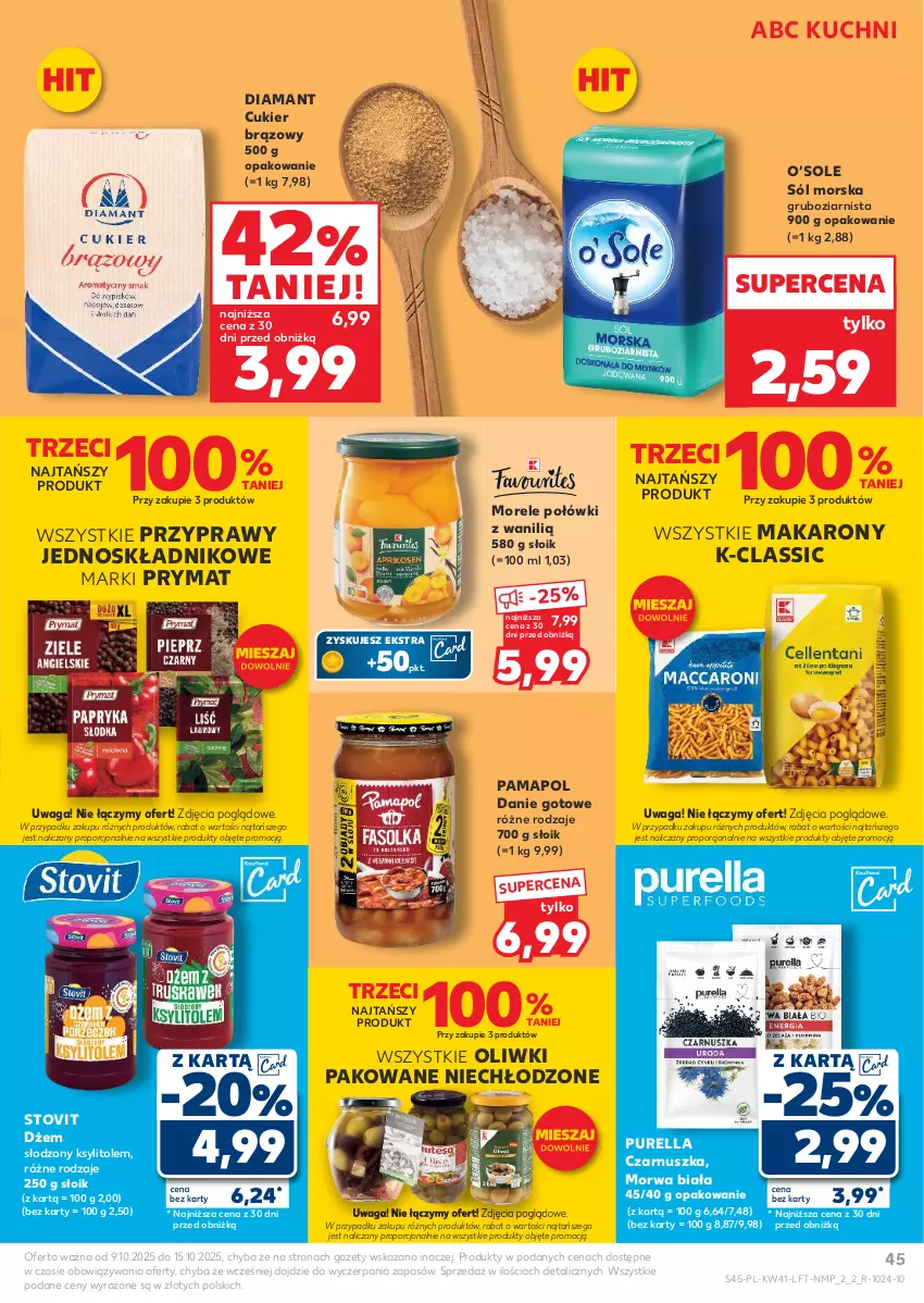 Gazetka promocyjna Kaufland - Gazetka tygodnia - ważna 09.10 do 15.10.2025 - strona 45 - produkty: Cukier, Danie gotowe, Diamant, Dżem, Ksylitol, Makaron, Oliwki, Por, Prymat, Przyprawy, Pur, Sól, Waga