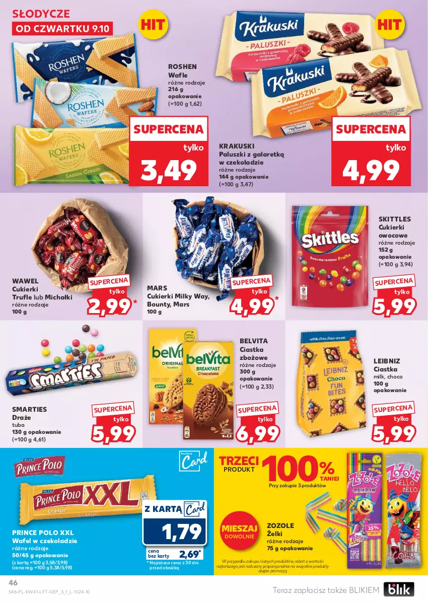 Gazetka promocyjna Kaufland - Gazetka tygodnia - ważna 09.10 do 15.10.2025 - strona 46 - produkty: BelVita, Bounty, Ciastka, Cukier, Cukierki, Gala, Krakus, Krakuski, Mars, Michałki, Milky Way, Por, Prince Polo, Tera, Vita C, Wafle, Wawel