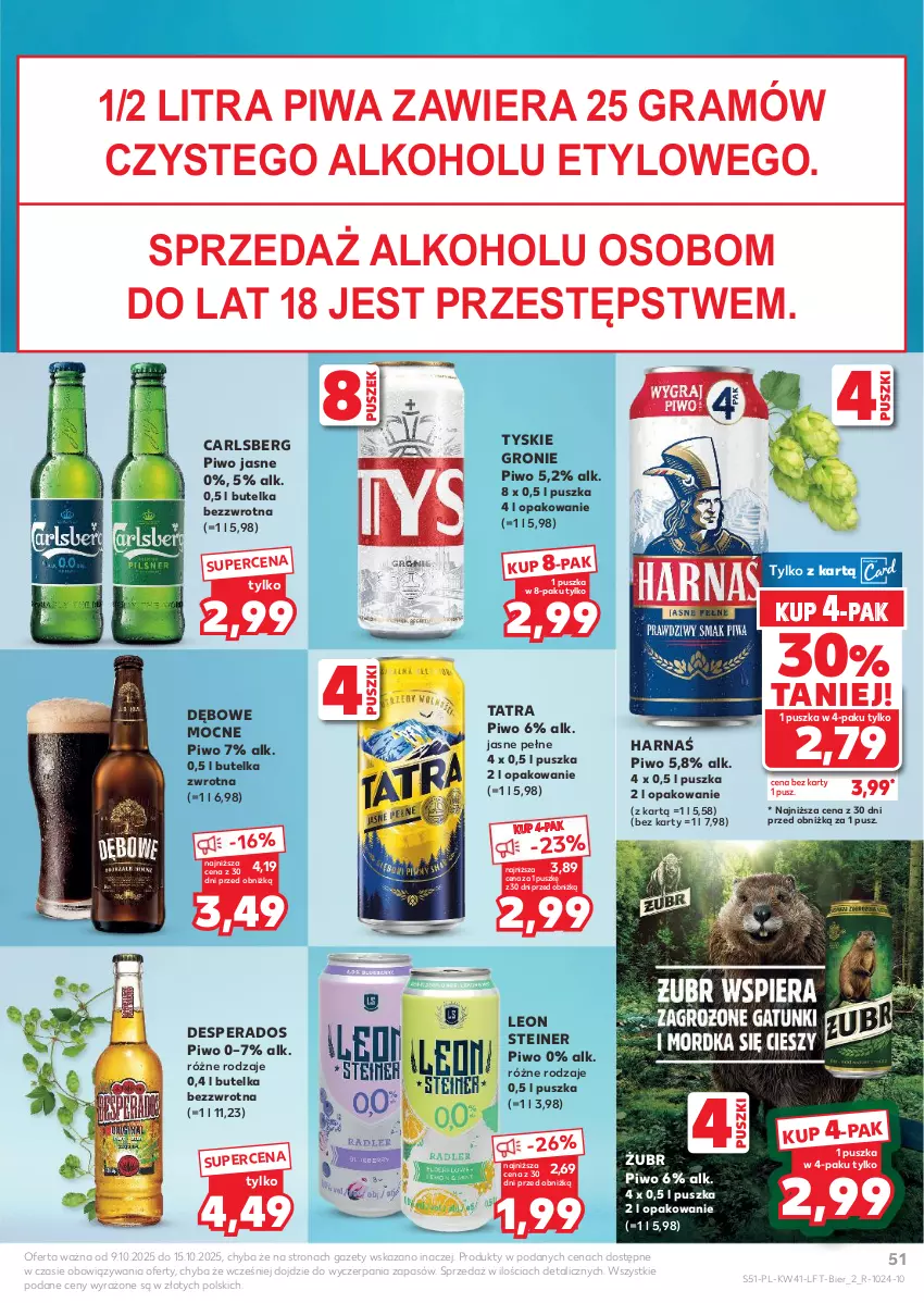 Gazetka promocyjna Kaufland - Gazetka tygodnia - ważna 09.10 do 15.10.2025 - strona 51 - produkty: Carlsberg, Desperados, Gra, Harnaś, Leon, Piwa, Piwo, Piwo jasne, Tatra, Tyskie