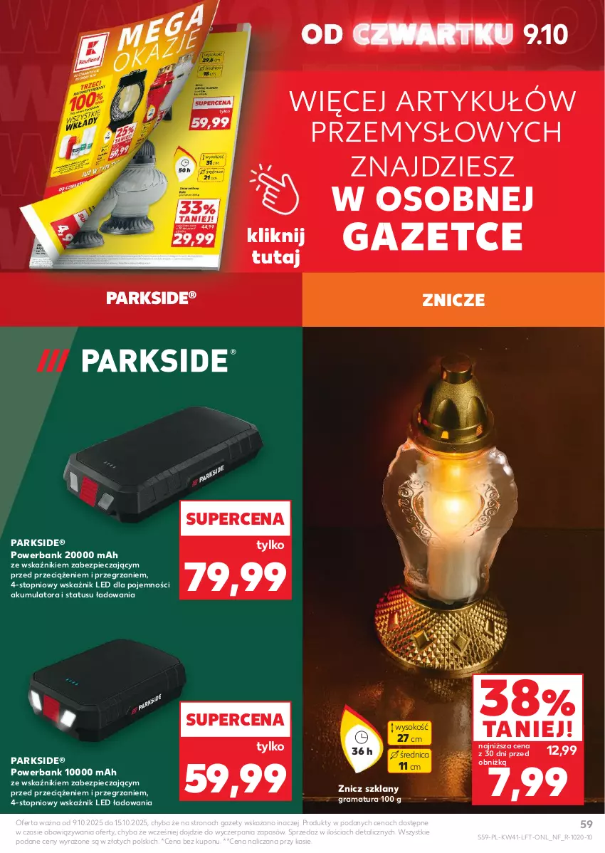 Gazetka promocyjna Kaufland - Gazetka tygodnia - ważna 09.10 do 15.10.2025 - strona 59 - produkty: Akumulator, Gra, Parkside, Piec, Powerbank, Rama, Sok, Top, Znicz