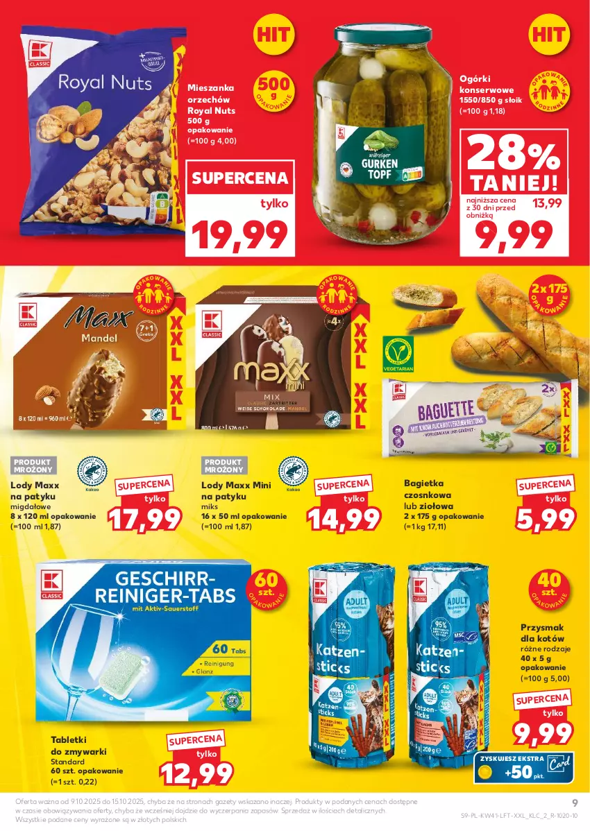 Gazetka promocyjna Kaufland - Gazetka tygodnia - ważna 09.10 do 15.10.2025 - strona 9 - produkty: Bagietka, Bagietka czosnkowa, Lody, Ogórki konserwowe, Ser, Tablet, Tabletki do zmywarki, Zmywarki