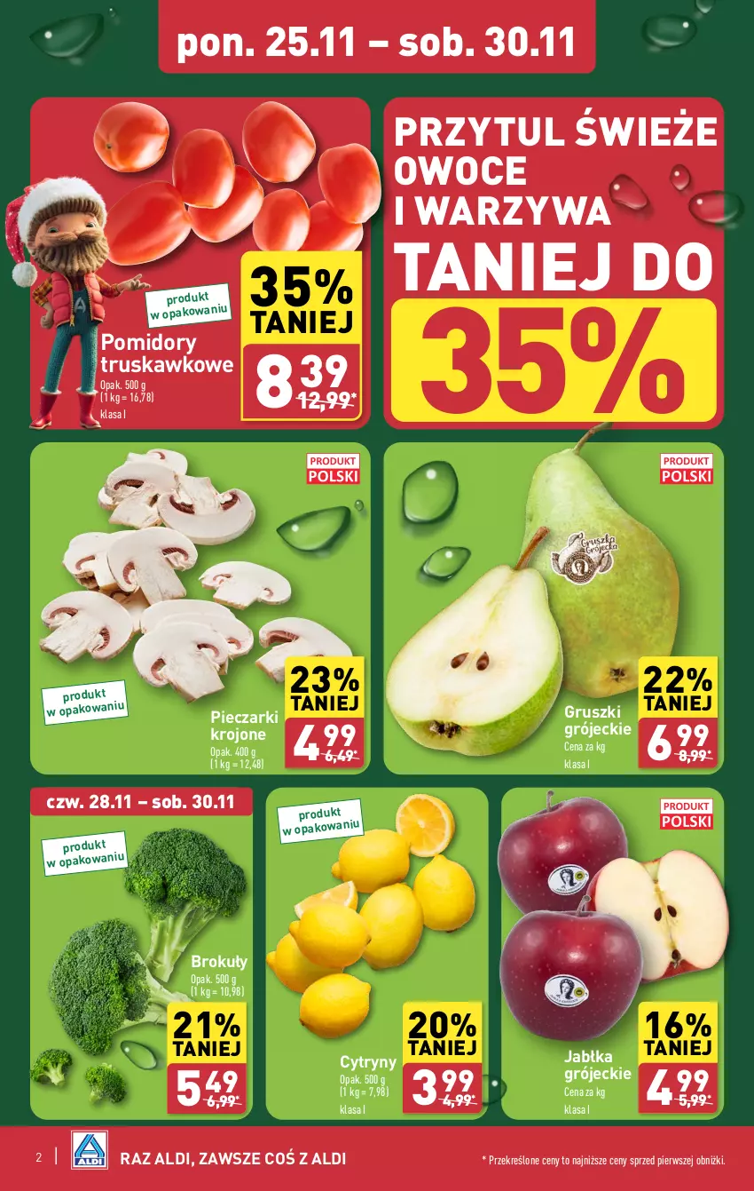 Gazetka promocyjna Aldi - Farmer ALDIK poleca świeże owoce i warzywa - ważna 25.11 do 30.11.2024 - strona 2 - produkty: Brokuły, Cytryny, Gruszki, Jabłka, Owoce, Piec, Pieczarki krojone, Pomidory, Warzywa