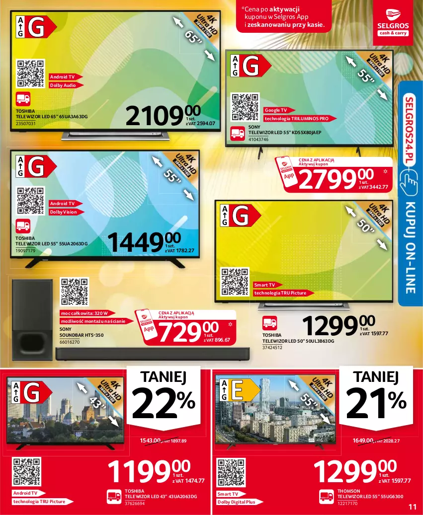 Gazetka promocyjna Selgros - Oferta przemysłowa - ważna 22.07 do 04.07.2021 - strona 11 - produkty: Android TV, LG, Smart tv, Sony, Soundbar, Telewizor, Thomson, Toshiba