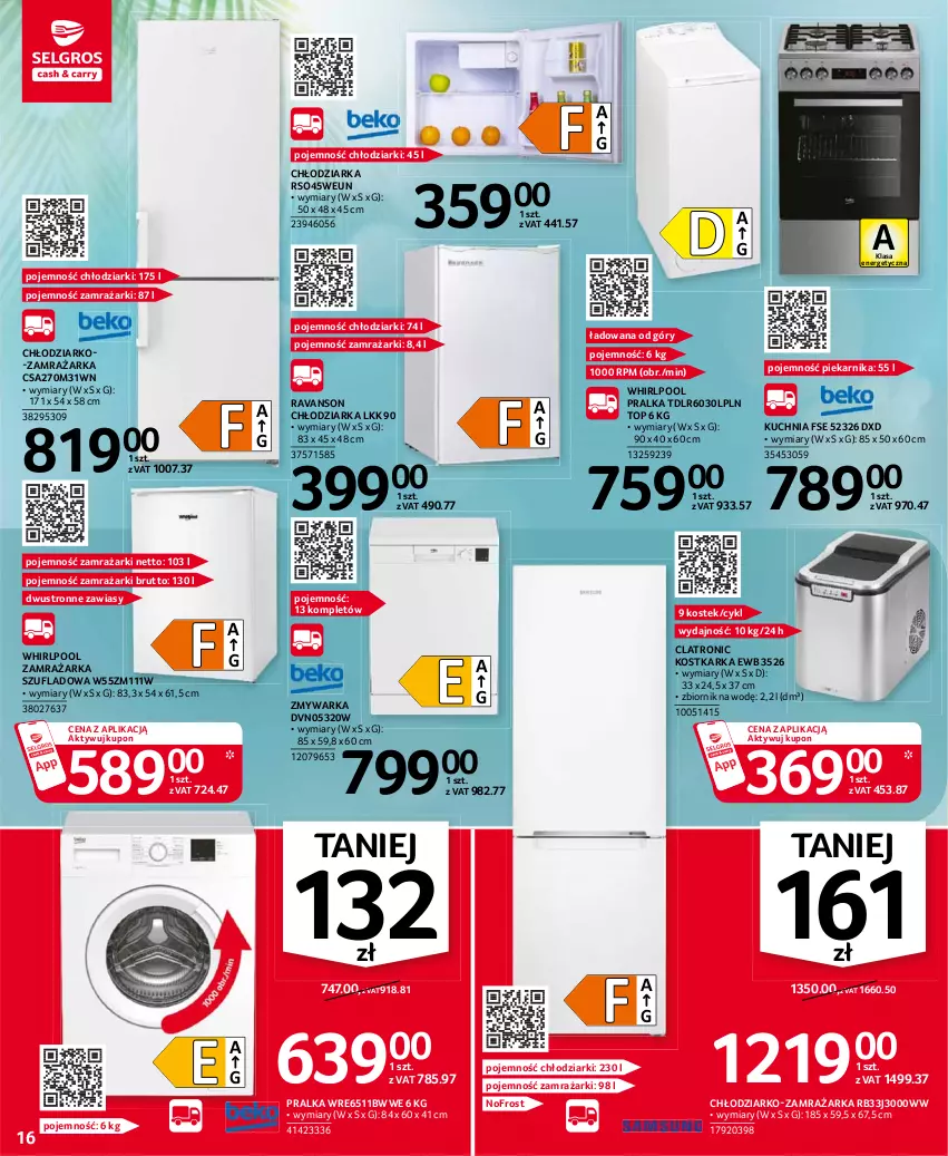 Gazetka promocyjna Selgros - Oferta przemysłowa - ważna 22.07 do 04.07.2021 - strona 16 - produkty: Chłodziarka, Kuchnia, Piekarnik, Pralka, Stek, Top, Warka, Whirlpool, Zamrażarka, Zmywarka