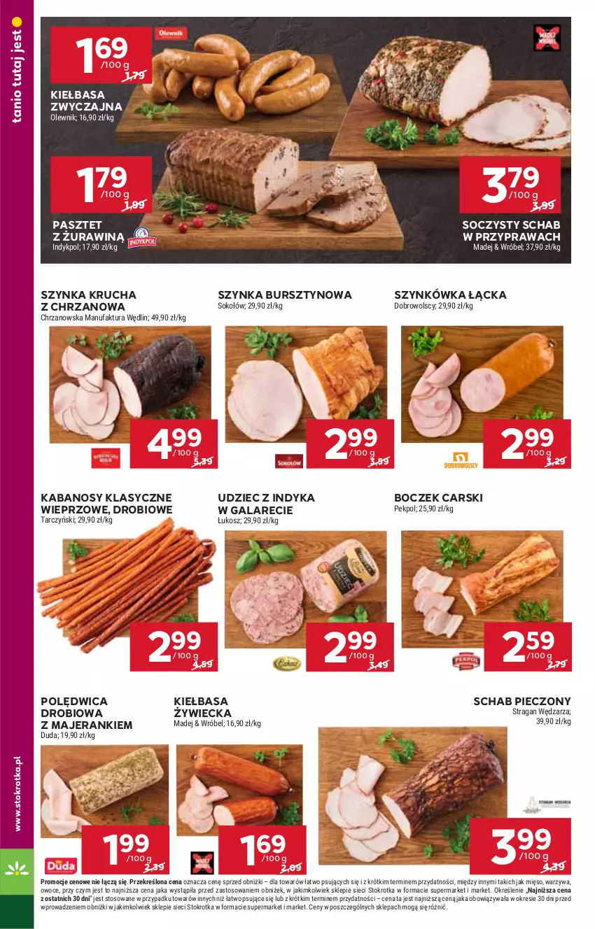 Gazetka promocyjna Stokrotka - Supermarket - ważna 21.08 do 27.08.2025 - strona 16 - produkty: Boczek, Bursztyn, Cars, Chrzan, Duda, Fa, Gala, Kabanos, Kiełbasa, Kosz, Mięso, Olewnik, Owoce, Pasztet, Pekpol, Piec, Polędwica, Schab pieczony, Sok, Sokołów, Szynka, Tarczyński, Udziec z indyka, Udziec z indyka w galarecie, Warzywa