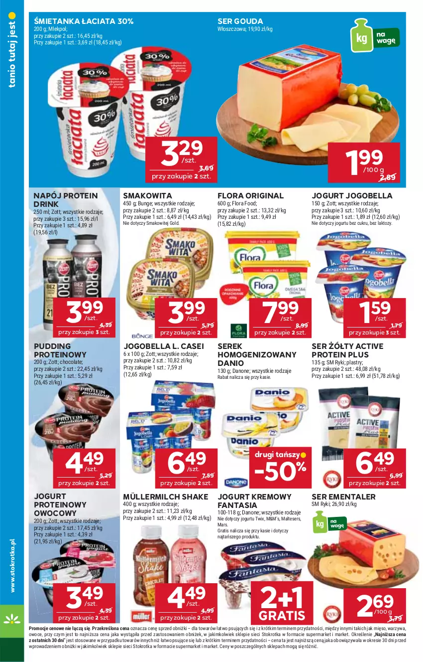 Gazetka promocyjna Stokrotka - Supermarket - ważna 21.08 do 27.08.2025 - strona 18 - produkty: Bell, Bella, Danio, Danone, Ementaler, Fa, Fanta, Flora, Gin, Gouda, Gra, Jogobella, Jogurt, Mars, Mięso, Müller, Müllermilch, Napój, Owoce, Pudding, Ser, Serek, Serek homogenizowany, Smakowita, Twix, Warzywa, Zott