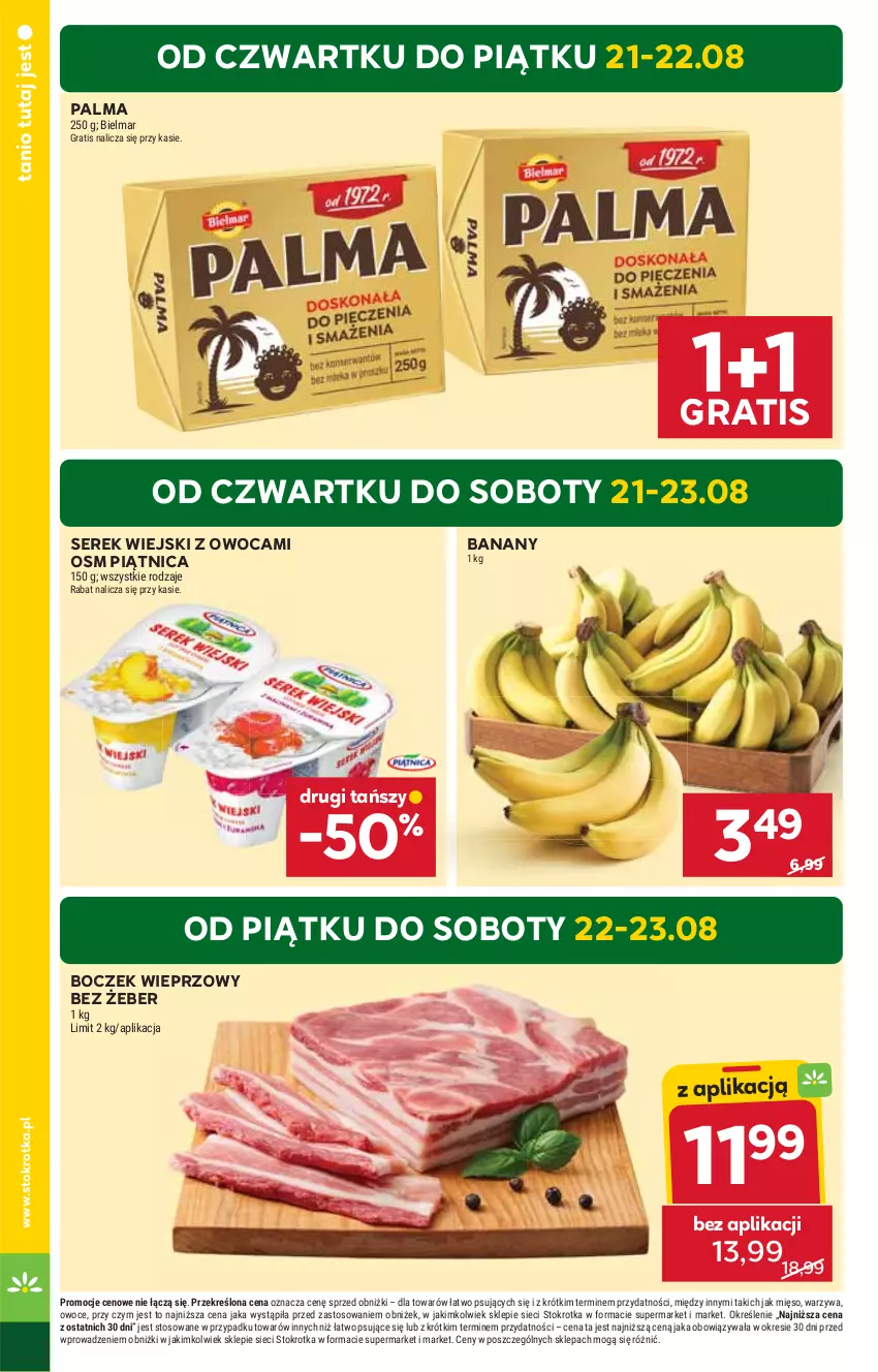 Gazetka promocyjna Stokrotka - Supermarket - ważna 21.08 do 27.08.2025 - strona 2 - produkty: Banany, Boczek, Boczek wieprzowy, Gra, Mięso, Owoce, Palma, Piątnica, Ser, Serek, Serek wiejski, Warzywa