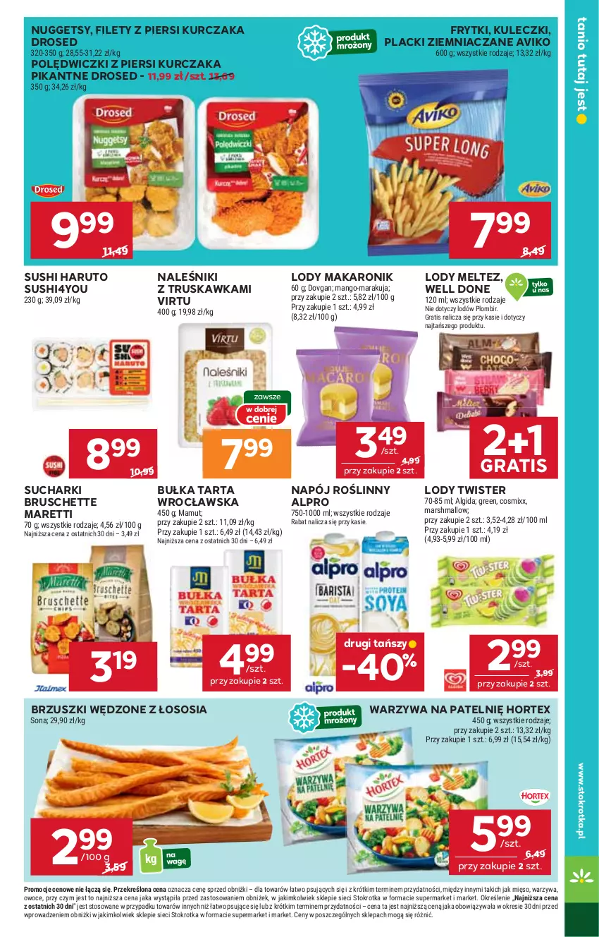 Gazetka promocyjna Stokrotka - Supermarket - ważna 21.08 do 27.08.2025 - strona 27 - produkty: Algida, Alpro, Bruschette, Bułka, Bułka tarta, Frytki, Gra, Hortex, Kurczak, Lack, LG, Lody, Makaron, Mango, Mars, Mięso, Naleśniki, Napój, Napój roślinny, Owoce, Sos, Sushi, Tarta, Virtu, Warzywa