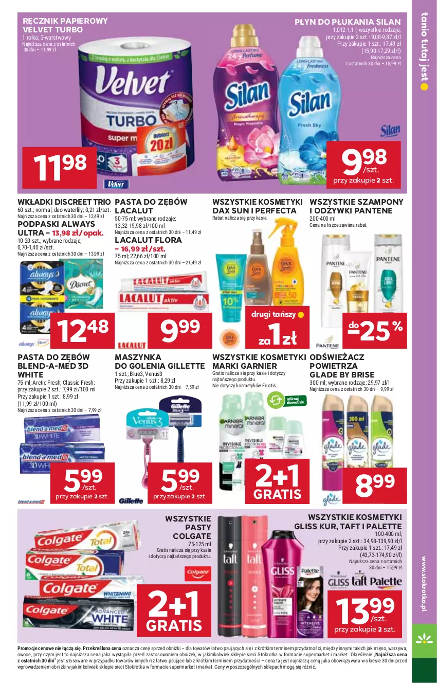 Gazetka promocyjna Stokrotka - Supermarket - ważna 21.08 do 27.08.2025 - strona 41 - produkty: Always, Blend-a-Med, Colgate, DAX, Discreet, Flora, Fructis, Garnier, Gillette, Gliss Kur, Gra, Lacalut, LG, Maszynka, Mięso, Owoce, Palette, Pantene, Papier, Pasta do zębów, Perfecta, Płyn do płukania, Podpaski, Ręcznik, Silan, Szampon, Szynka, Taft, Velvet, Venus, Warzywa, Wkładki