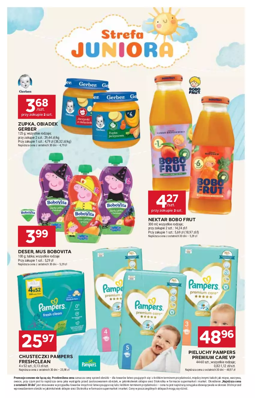 Gazetka promocyjna Stokrotka - Supermarket - ważna 21.08 do 27.08.2025 - strona 44 - produkty: BoboVita, Chusteczki, Deser, Gerber, Mięso, Mus, Nektar, Owoce, Pampers, Pieluchy, Ser, Warzywa