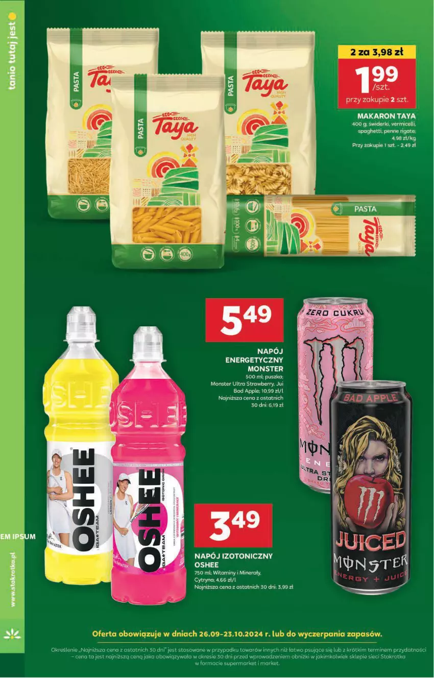 Gazetka promocyjna Stokrotka - Supermarket - ważna 10.10 do 16.10.2024 - strona 28 - produkty: Makaron, Napój, Napój energetyczny, Napój izotoniczny, Oshee, Penne, Spaghetti