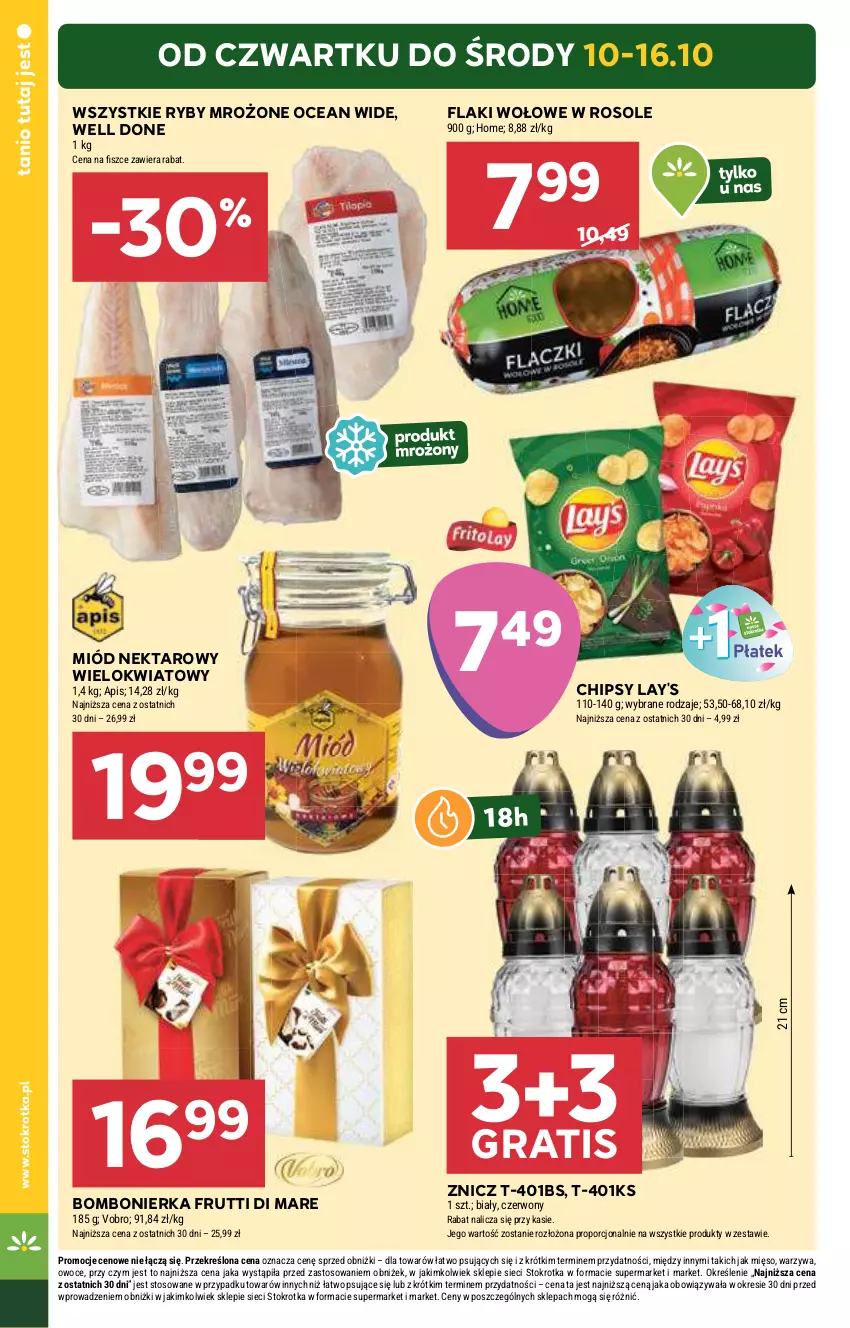 Gazetka promocyjna Stokrotka - Supermarket - ważna 10.10 do 16.10.2024 - strona 4 - produkty: Chipsy, Flaki, Flaki wołowe, Gra, Mięso, Miód, Nektar, Owoce, Por, Warzywa, Znicz