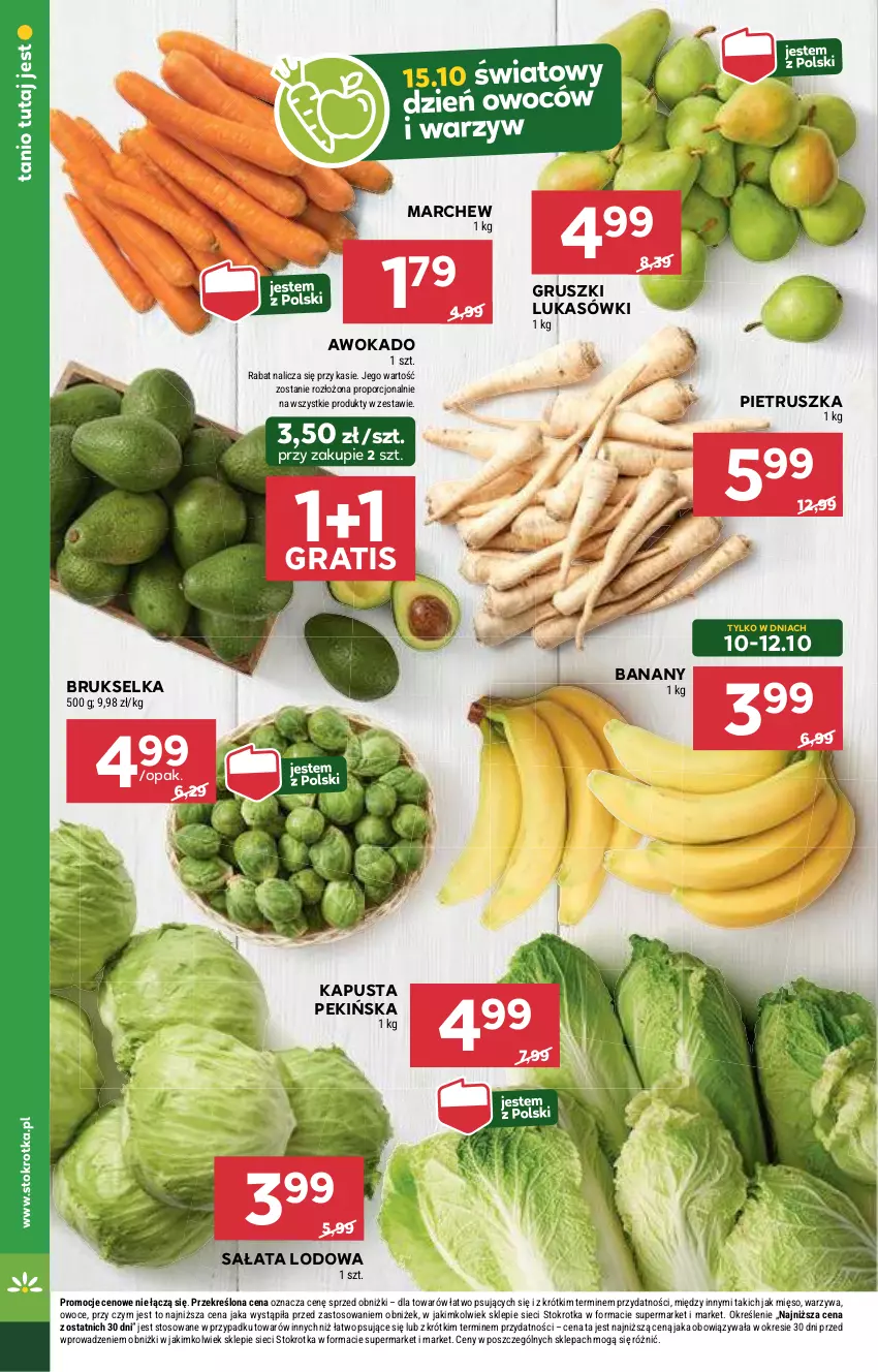 Gazetka promocyjna Stokrotka - Supermarket - ważna 10.10 do 16.10.2024 - strona 6 - produkty: Banany, Brukselka, Gra, Gruszki, Mięso, Owoce, Pietruszka, Por, Sałat, Sałata lodowa, Warzywa