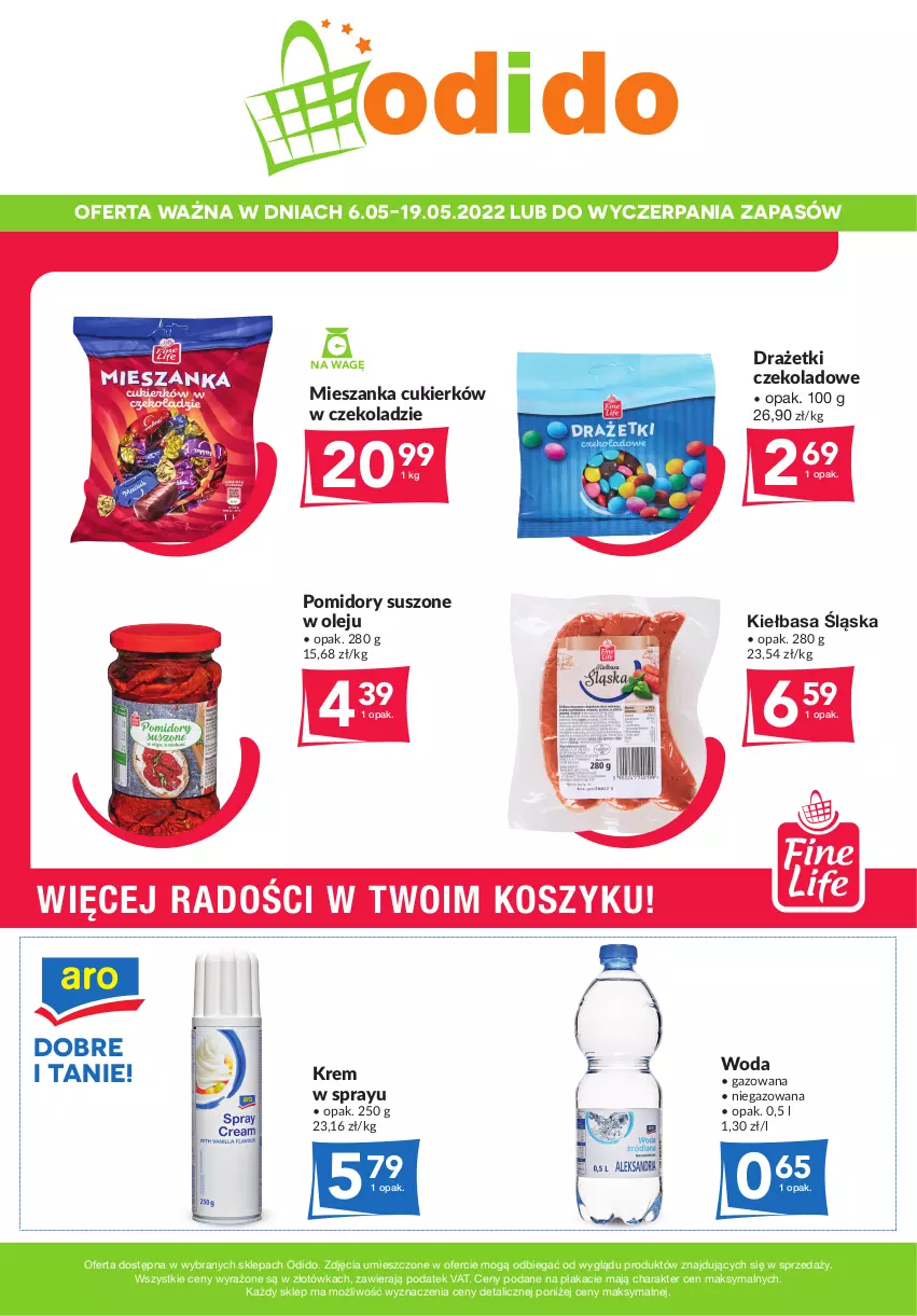 Gazetka promocyjna Odido - SUPER OFERTY! - ważna 06.05 do 19.05.2022 - strona 1 - produkty: Cukier, Kiełbasa, Kiełbasa śląska, Kosz, Olej, Pomidory, Woda